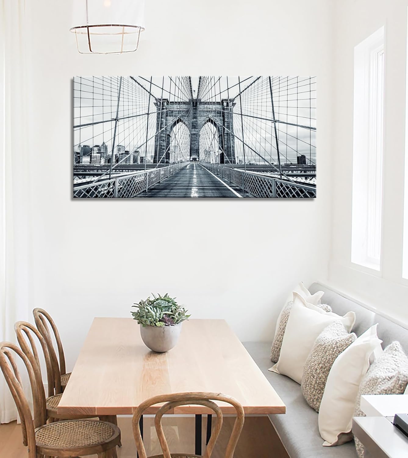 DZL Art Q70775 Black and White New York City Brooklyn Bridge Wall Art Painting Wall Art Canvas Prints Painting Picture Stretched and Framed For Living Room Decor Office Wall Decor Home Decoration