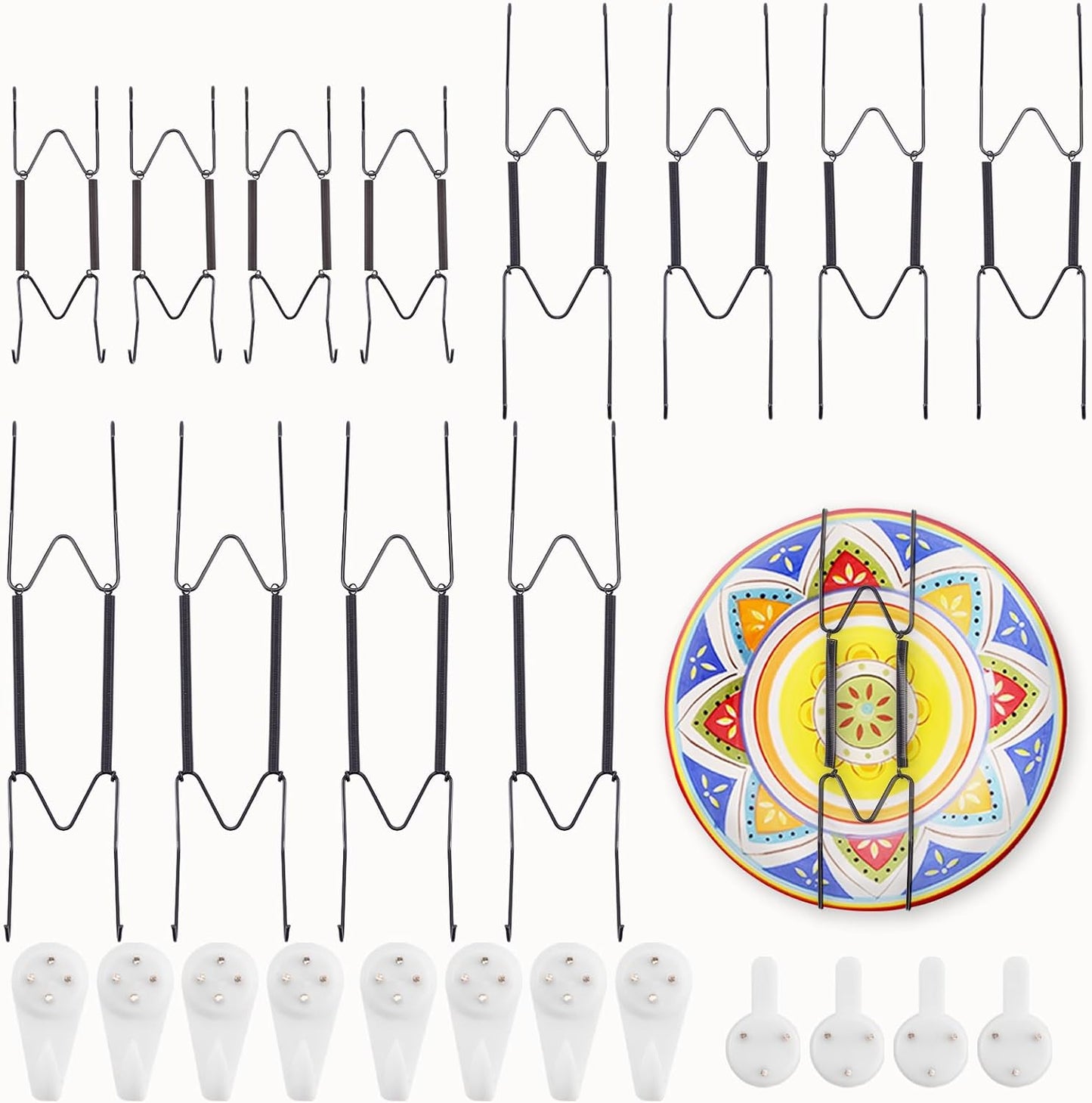 12 Pack 6/8/10 Inch Decorative Plate Medium Plate Hangers for The Wall, Invisible Stainless Steel Wall Hangers for Display with Hooks, for Platter/Dish/Picture(Black)