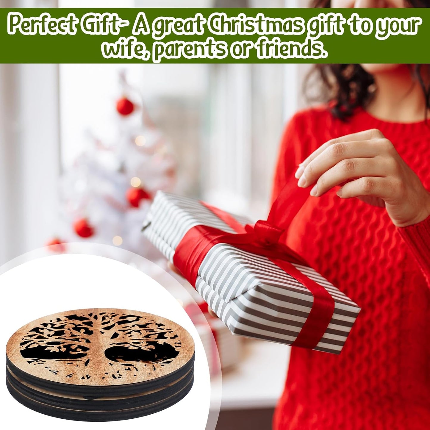 3 Pcs Life Tree Wooden Trivets for Hot Dishes 8 Rustic Round Tree Trivet Set Hot Plate Holders Heat Resistant Polite Trees Coasters for Table Dishes Pots and Pans(Light Wood Color)