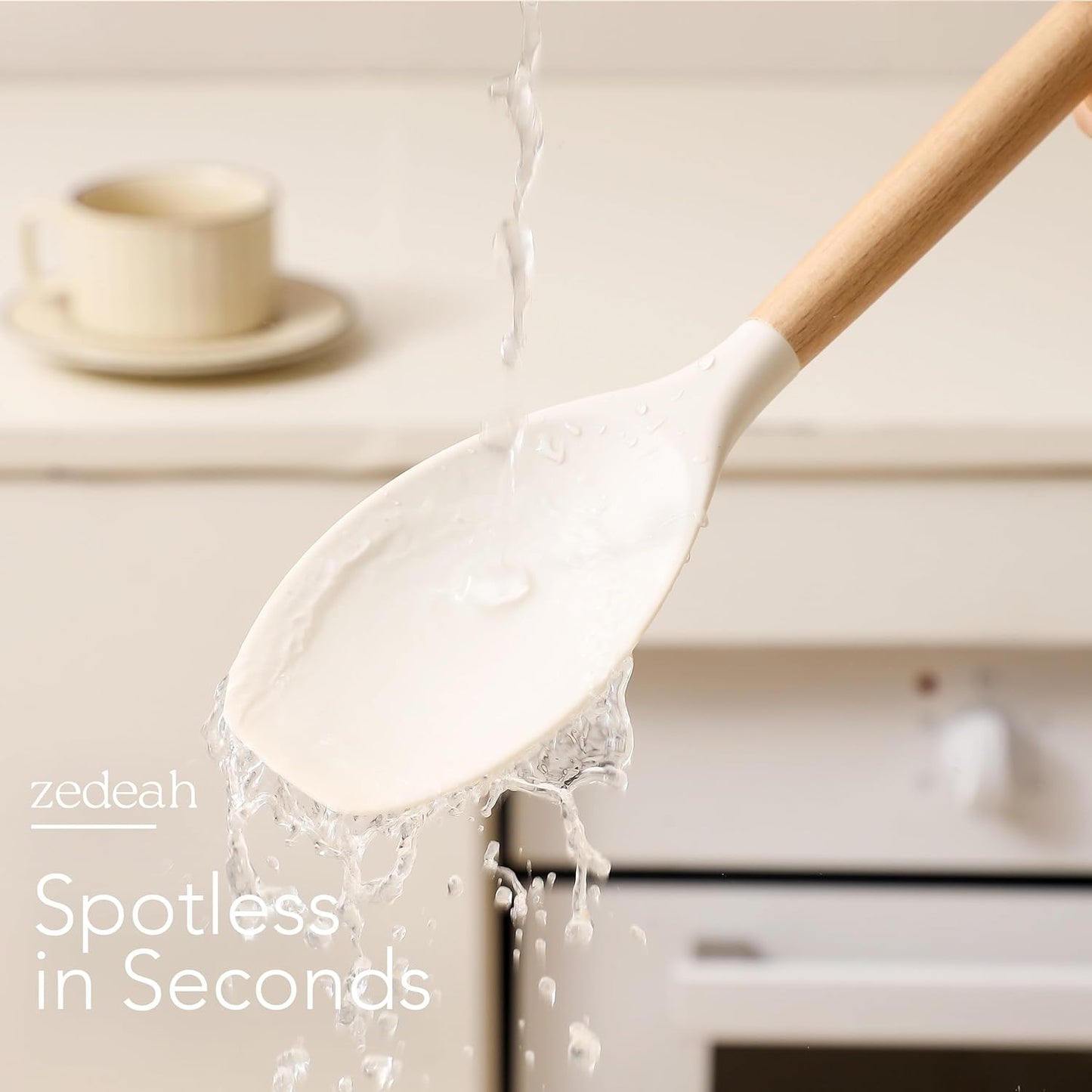 11-Piece Silicone Kitchen Utensil Set with Spatulas, Tongs, Whisk, Turner & Ladle – Heat Resistant, Non-Scratch Cooking Tools with Wooden Handles, Dishwasher Safe, BPA-Free (Beige)