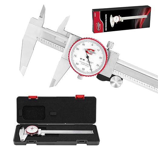 0-6" Range SAE Dial Caliper Measuring Tool, Analog Precision Micrometer Caliper ±0.001" Accuracy, Manual Mechanical Metal Stainless Steel Measuring Dial with 4-Way Measurements
