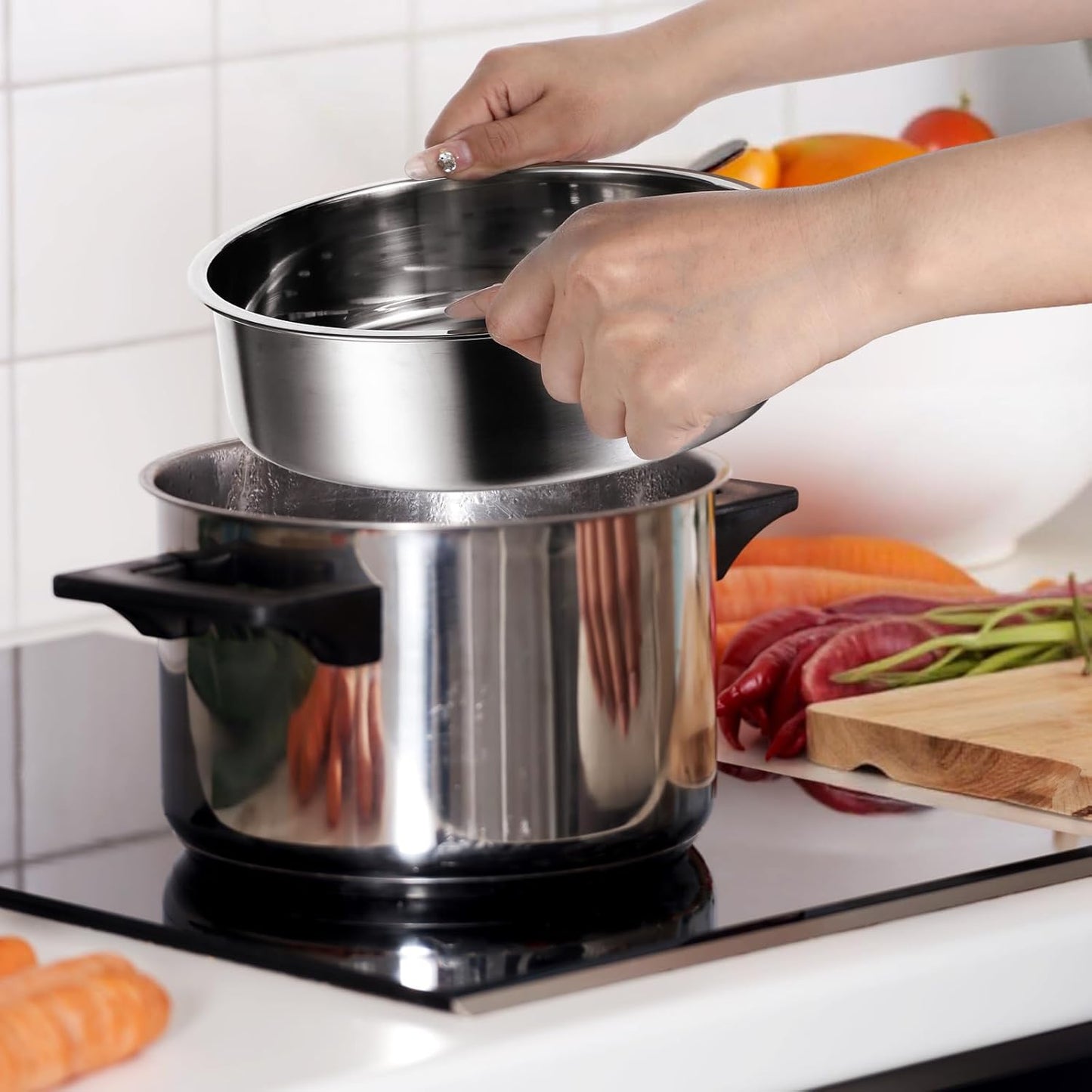 2Pcs Stainless Steel Steamer Pot Round Cooking Rack Food Steamer Basket Insert for Kitchen Dim Sum Dumplings Bun