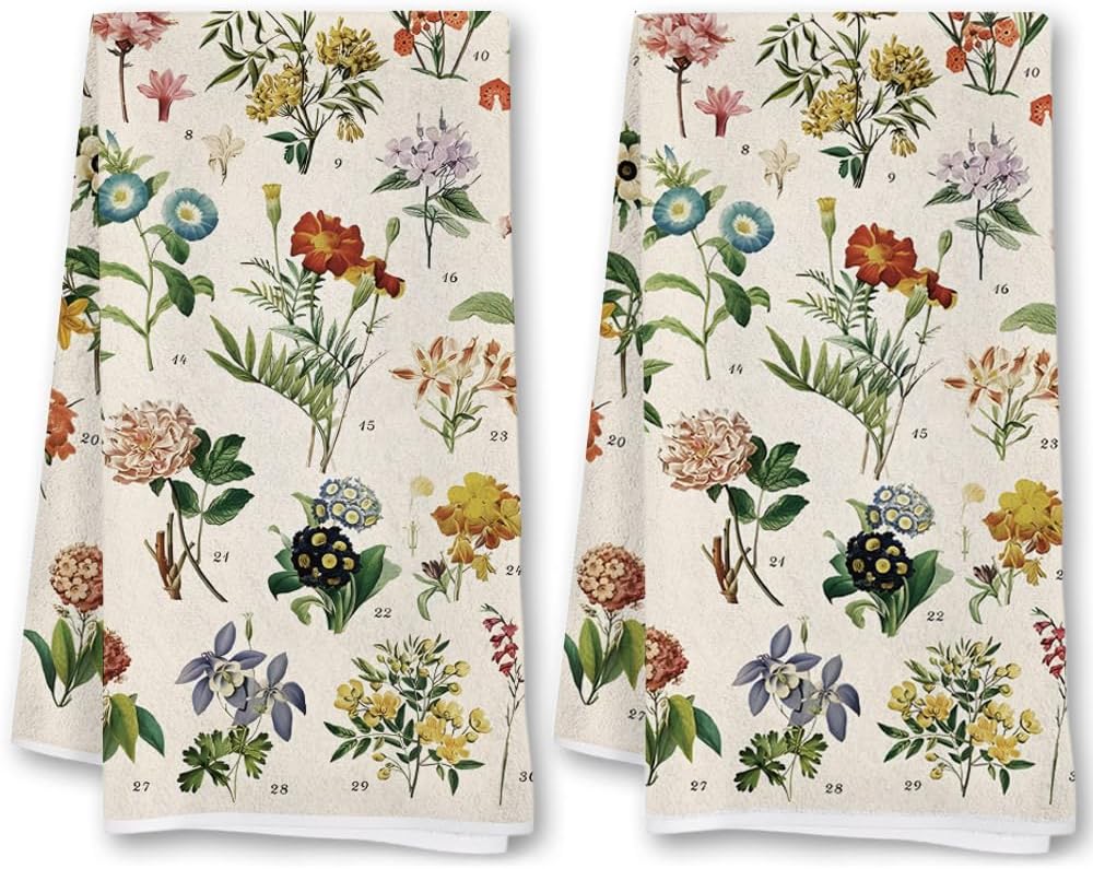 Vintage Wildflowers Botanical Kitchen Dish Towels Bathroom Towel Cottage Core Kitchen Towel Floral Illustrative Reference Flower Hand Towels 16 x 24 Inch