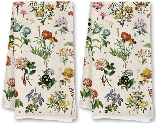 Vintage Wildflowers Botanical Kitchen Dish Towels Bathroom Towel Cottage Core Kitchen Towel Floral Illustrative Reference Flower Hand Towels 16 x 24 Inch