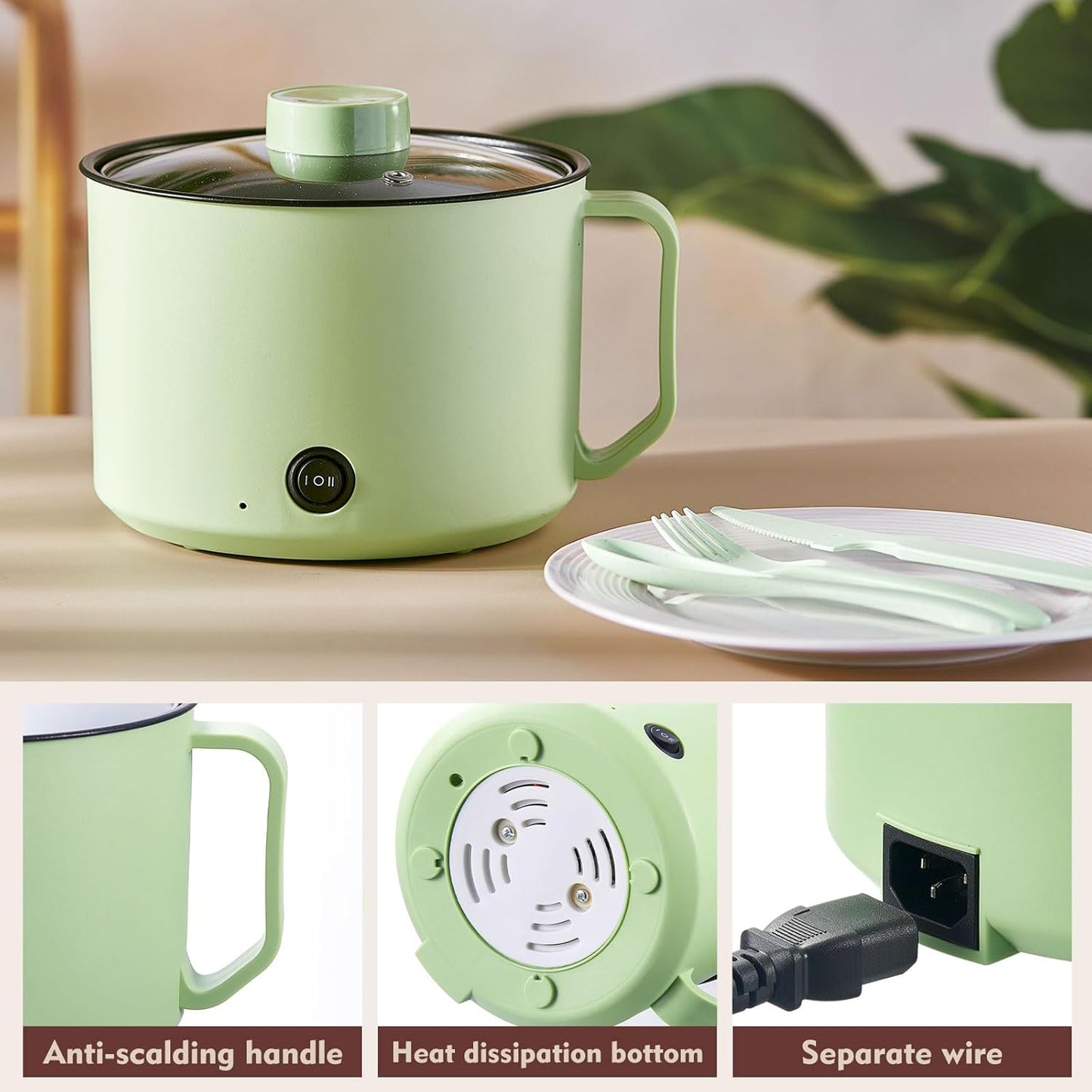 2 Pcs 1.8l Electric Ramen Cooker Hot Pot Electric Dual Power Noodle Cooker, Boil Dry Protection, Nonstick, Multifunctional Lazy Pot for Cooking Pasta, Noodles, Egg, Dorm Home Travel 7x3.15"