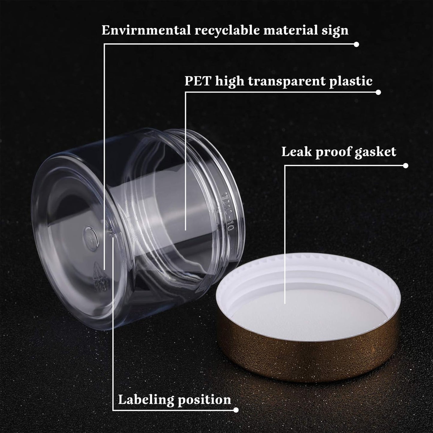 SATINIOR 6 Pack 2 oz Plastic Jars Containers with Lids Wide-mouth Refillable Leakproof Reusable Round Empty Jars for Travel Cosmetic Dry Food Spice Candy Cookie Home Kitchen Organizing(Gold)