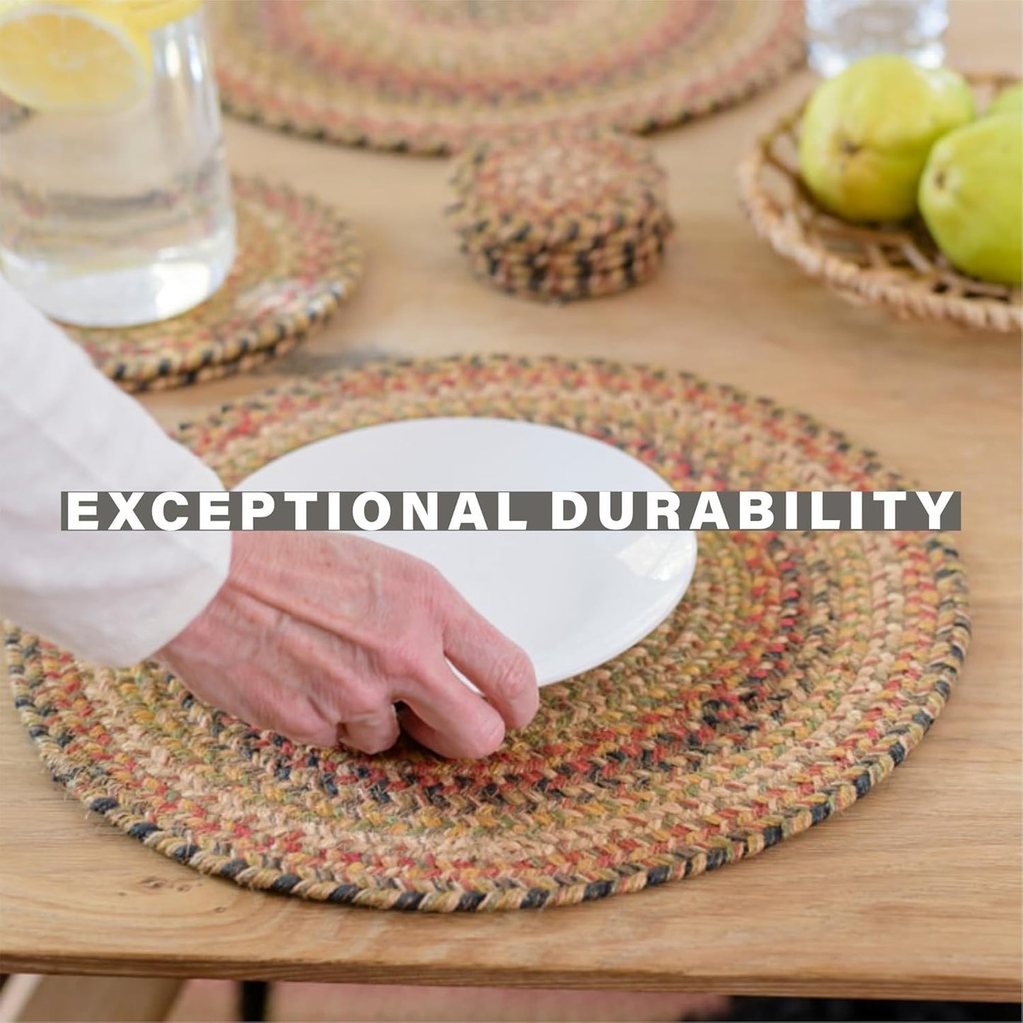Homespice Kingston Jute Braided Long Table Runner, Warm Country Decor, Multicolor Rectangle 11x36 - Rich Colors, Easy to Clean, Durable and Protects Furniture