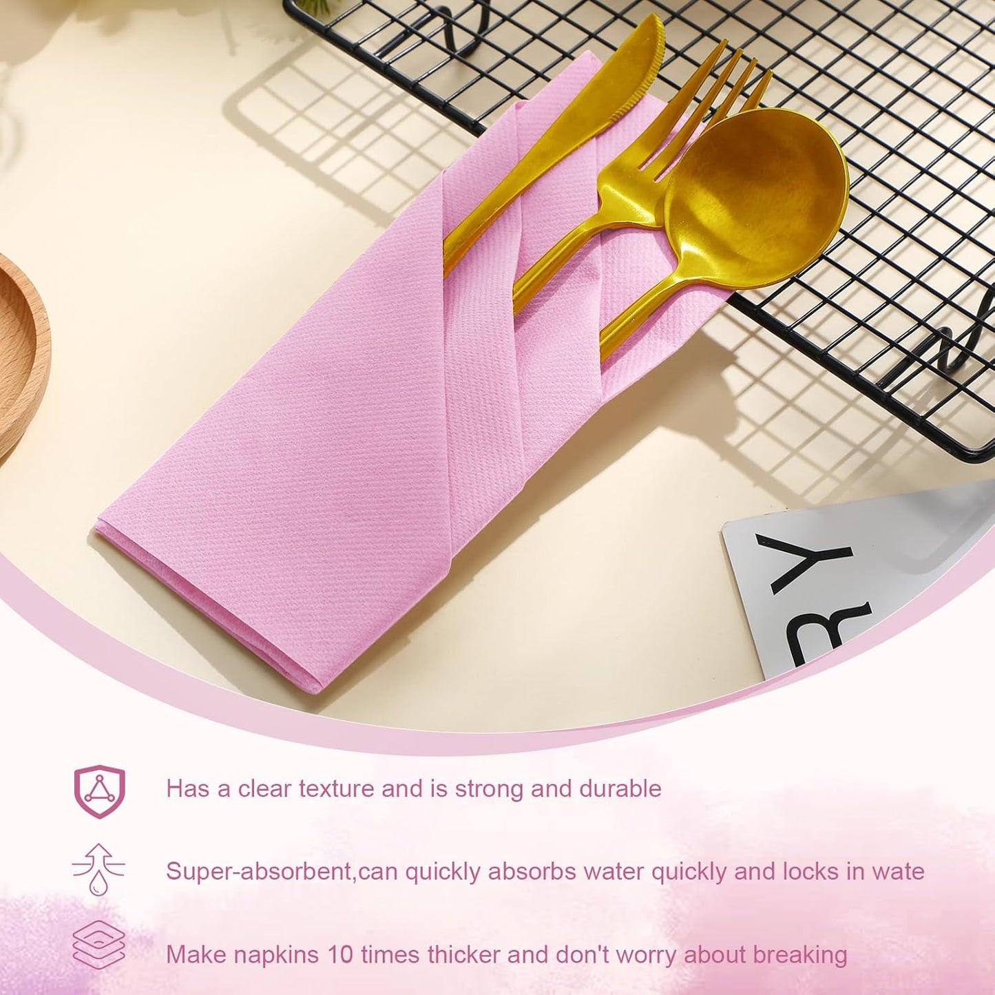 Qilery 50 Pcs Paper Linen Napkins Disposable Airlaid Paper Prefolded Dinner Napkins with Built in Flatware Pocket for Silverware Valentine Wedding Party Christmas Day (Pink)