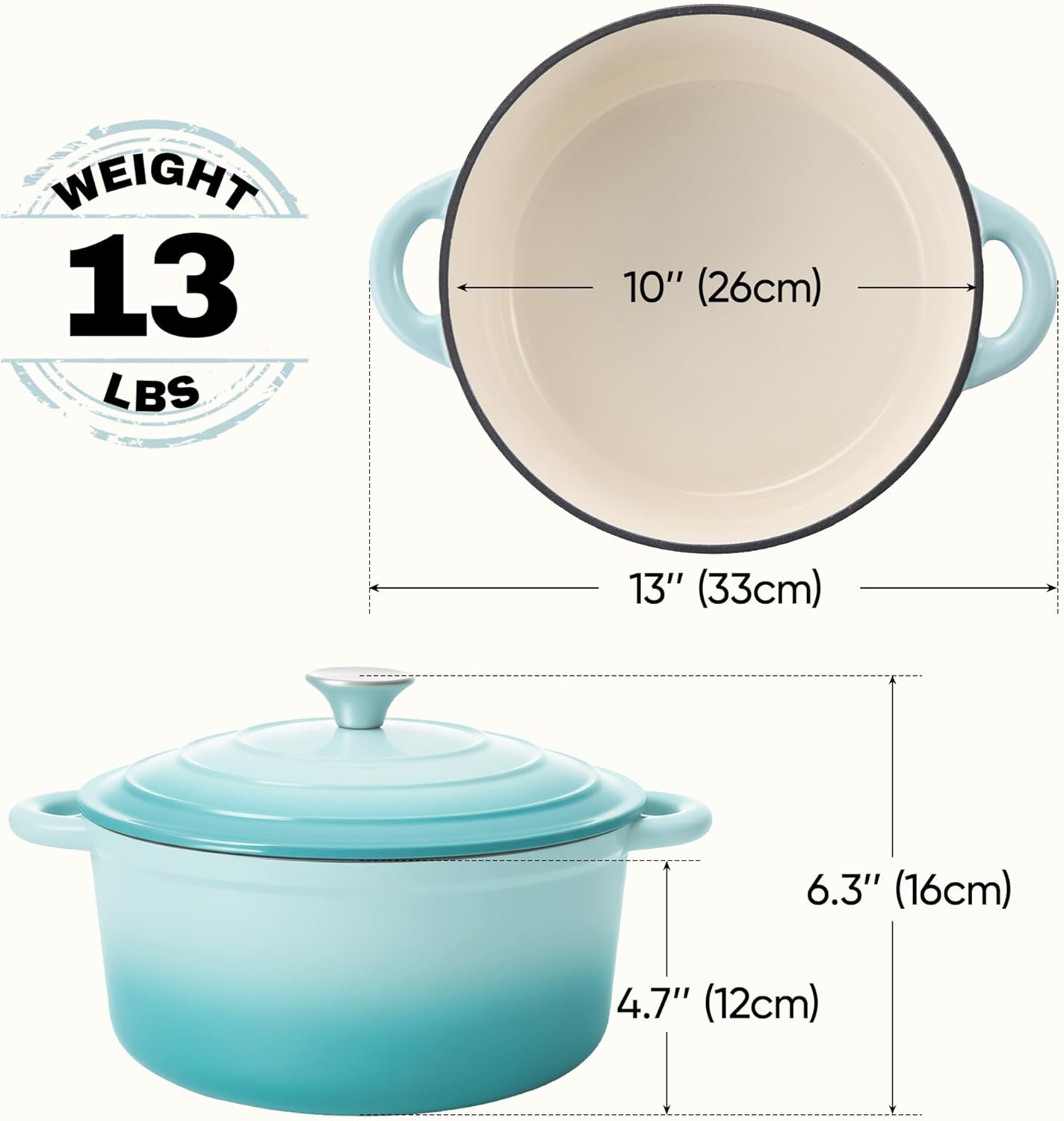 6 Quart Dutch Oven Pot with Lid, Non Stick Enameled Cast Iron Dutch Oven for Bread Baking, Heavy-Duty, Oven Safe Ceramic Cookware Up to 500°F for Baking, Braising, Stews, Roasting, Verdant