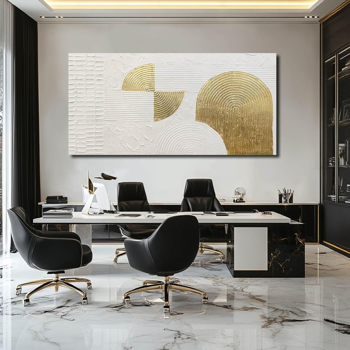 VAYIMDH Geometric Canvas Wall Paintings White and Gold Wall Art Contemporary Wall Decor 29"x58" Large Canvas Wall Art for Living Room Kitchen Artwork