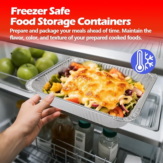 9x13 Aluminum Foil Pans, 10 Pack Disposable Trays Half Size Heavy Duty Tin Pans Deep Food Containers For Cooking, Meal Prep, Baking, Roasting, Chafing, Heating or Steam Table