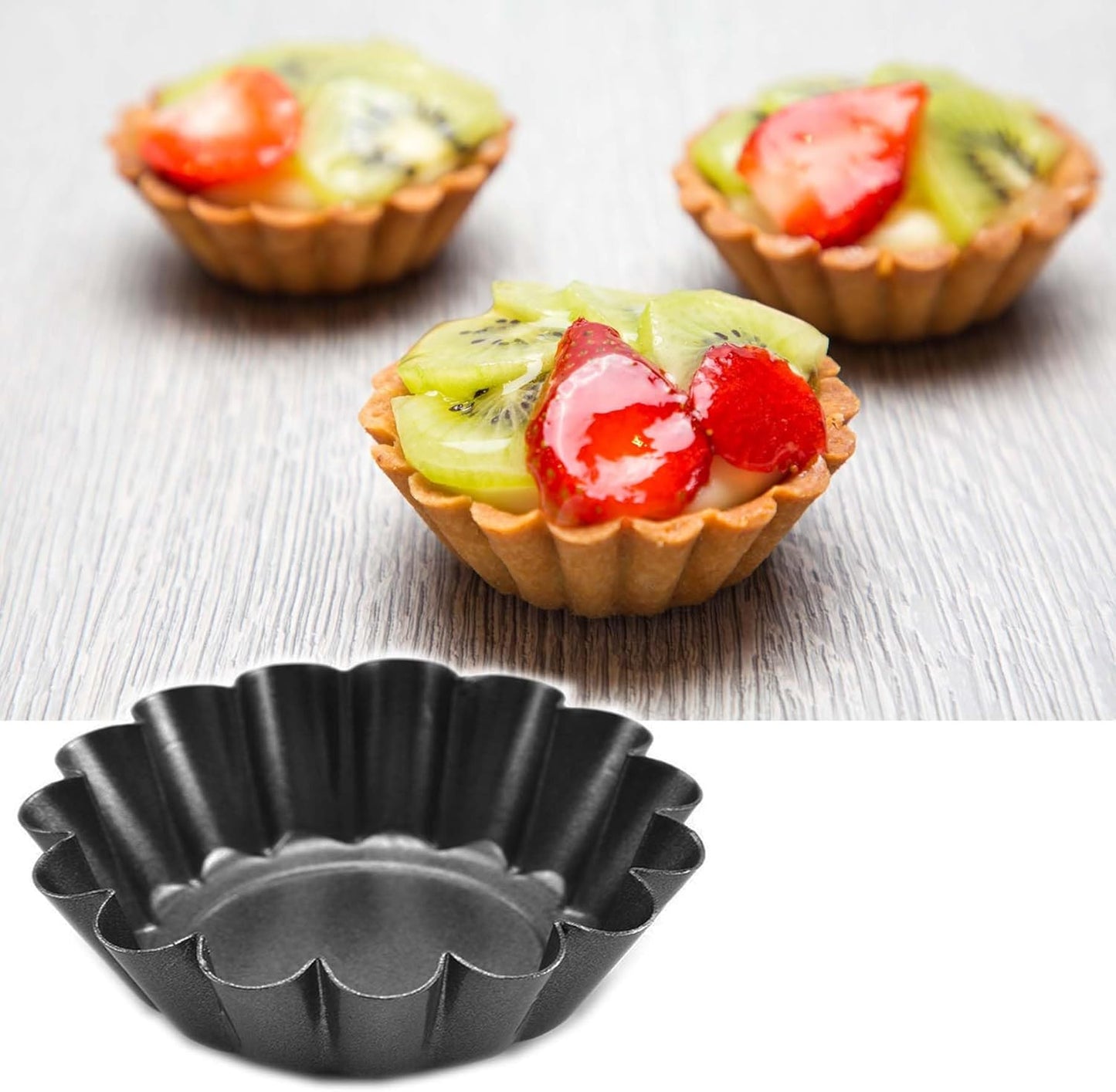 12 Packs Egg Tart Pan, Non-Stick Carbon Steel Molds, Reusable Mini Pie Mould Muffin Cupcake Pudding Baking Cup for Pies, Cakes, Quiche - Bakeware Tool 3 x 0.9inch