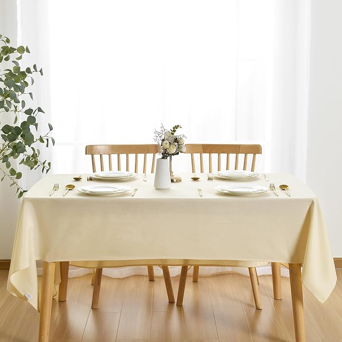 JIUZHEN Rectangle Table Cloth Faux Linen Farmhouse Tablecloth Wrinkle and Stain Resistant Decorative Fabric Table Cover for Kitchen, Dining Room, Parties and Camping, Champagne, 52 x 70 Inch