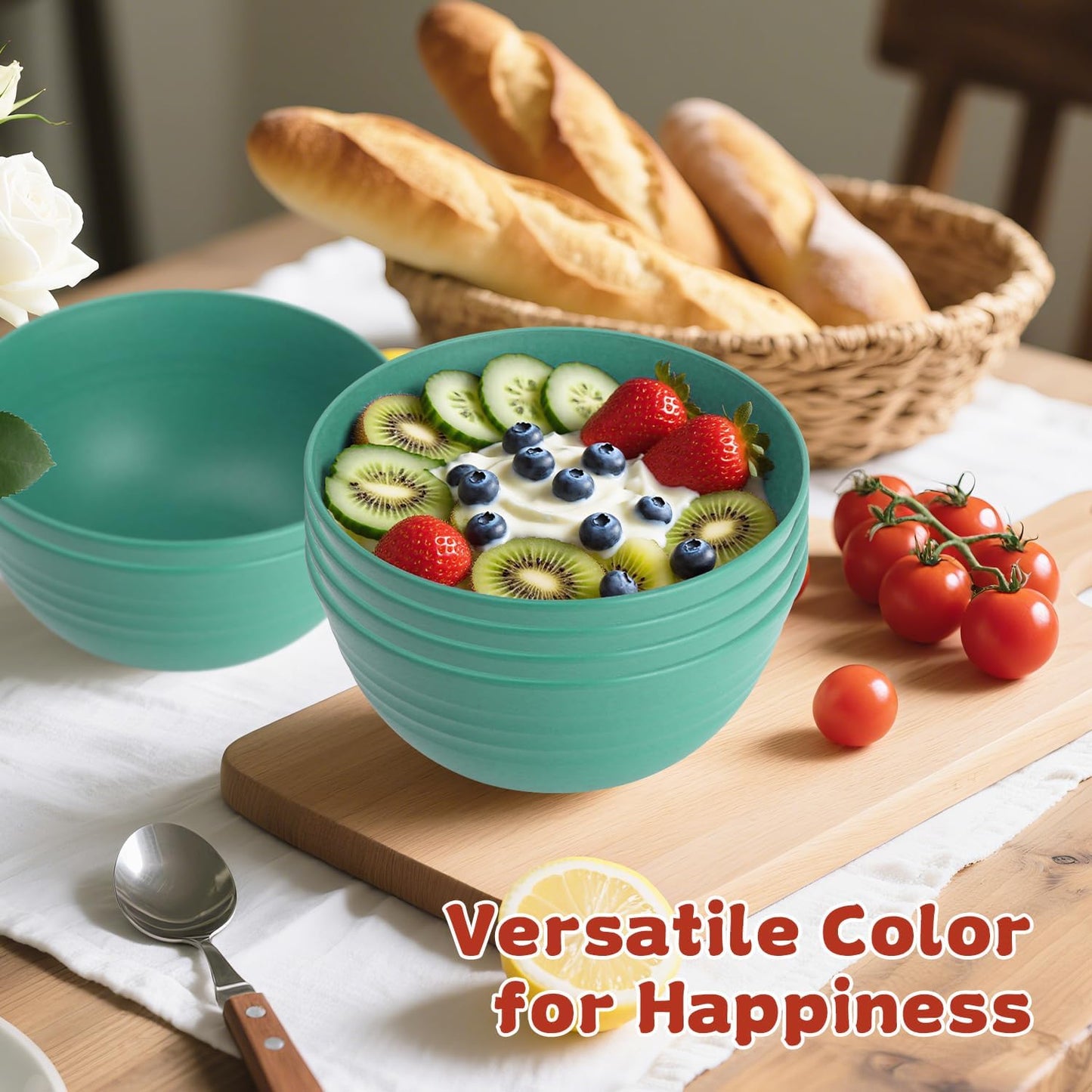 Wrova 6-piece Wheat Straw Bowls sets 26oz,Alternative Plastic Bowls Reusable for indoors and outdoors,Microwave-able and Dishwasher Safe Bowls Sets Easy to Clean.Green Series