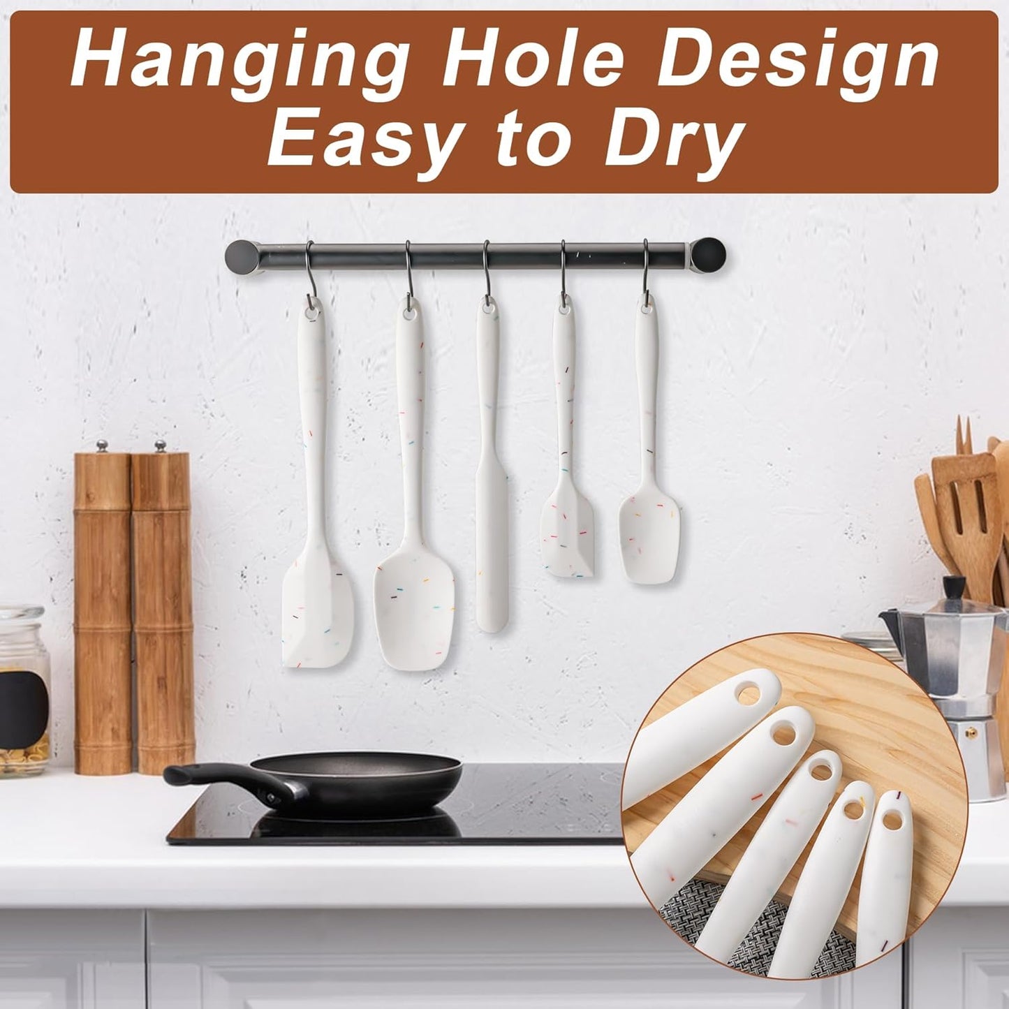 Silicone Spatula Set, 5 Piece Food Grade Rubber Spatulas for Baking, Cooking, and Mixing High Heat Resistant Non Stick Dishwasher Safe BPA-Free (Candy Color)