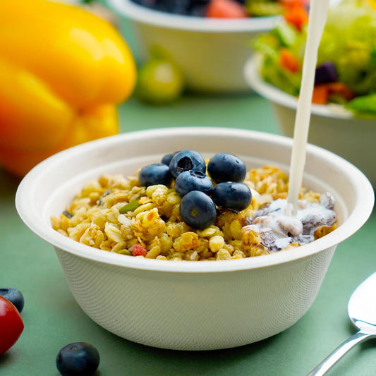 200 Count 16 oz Paper Bowls, Disposable Compostable Bowls, Heavy Duty Biodegradable Sugarcane Bagasse Bowl for Breakfast, Salad, Snacks, Fruits, Desserts, White