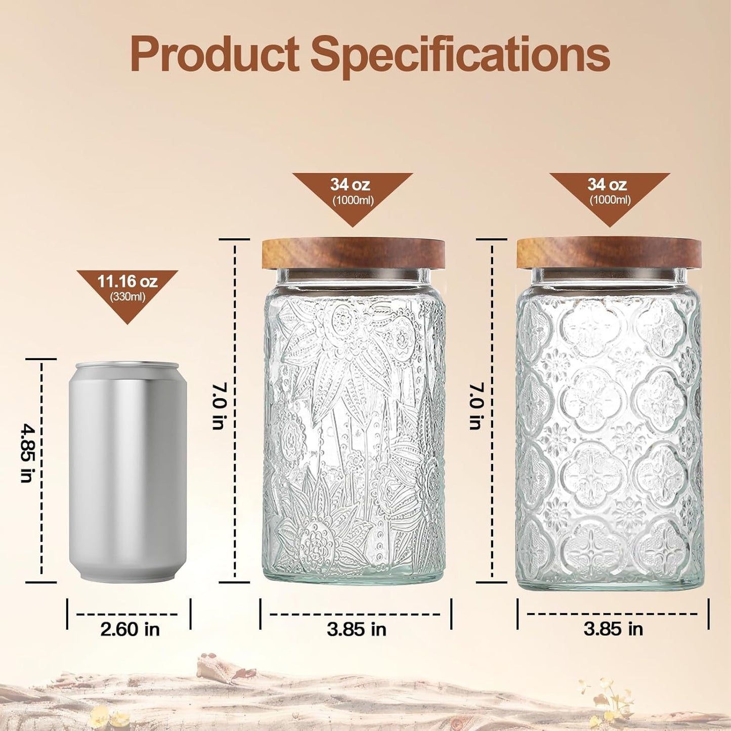 2-Pack 34 OZ Vintage Glass Jar with Lid, Airtight Food Storage Canisters with Bamboo for Kitchen Counter Pantry, Ideal for Coffee, Candy, Tea, Oats, Sugar, Cookies Decorative Jars