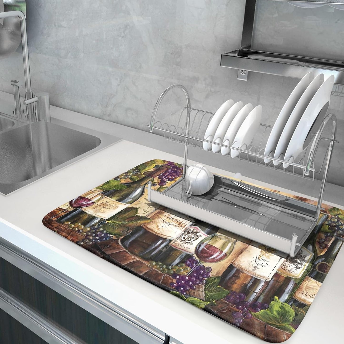 Absorbent Dish Drying Mat for Kitchen Counter 18x24 Inch Wine Dish Drying Mat Microfiber Red Wine Glass Dish Mat Drainer Rack Mats Fast Dry Bottles Dish Dry Pad Protector Kitchen Accessories