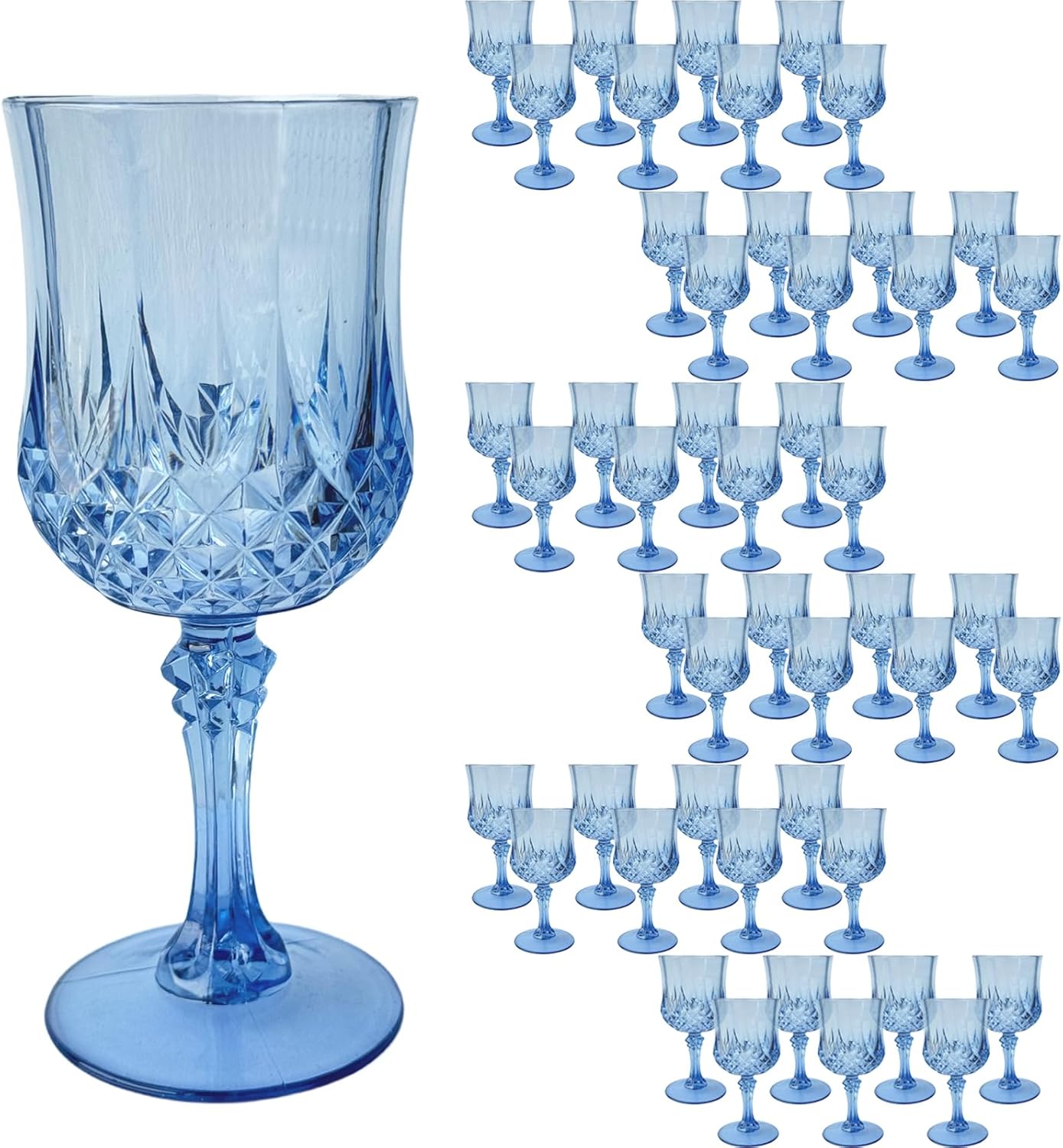 48 PCS Blue Plastic Wine Glasses,Reusable Plastic Wine Glasses,Blue Goblet Glass,Durable and Sturdy Cups Can Be Used for Various Parties Such as Weddings!