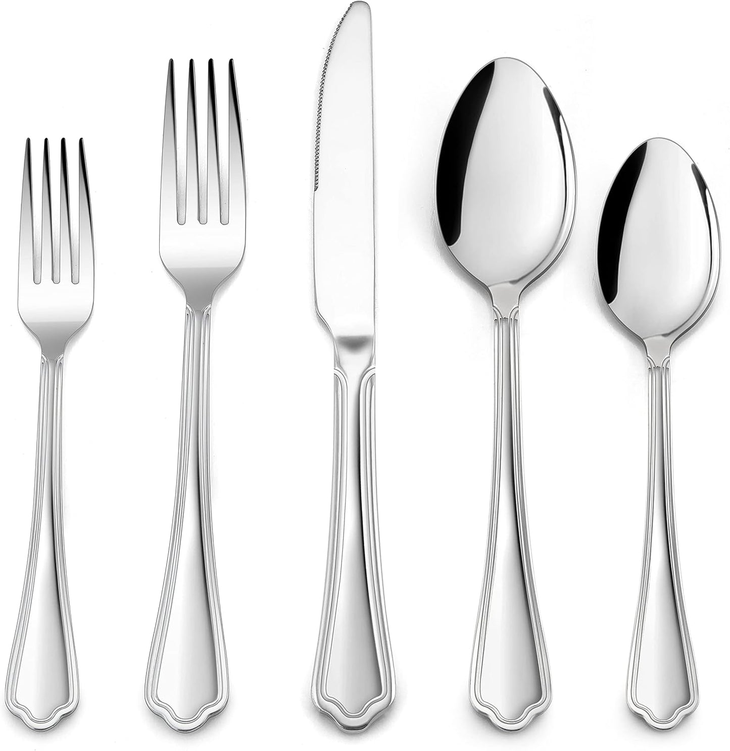 Herogo 10-Piece Silverware Set with Scalloped Edge, Stainless Steel Flatware Cutlery Set for 2, Modern Tableware Eating Utensils Set, Dishwasher Safe, Mirror Polished