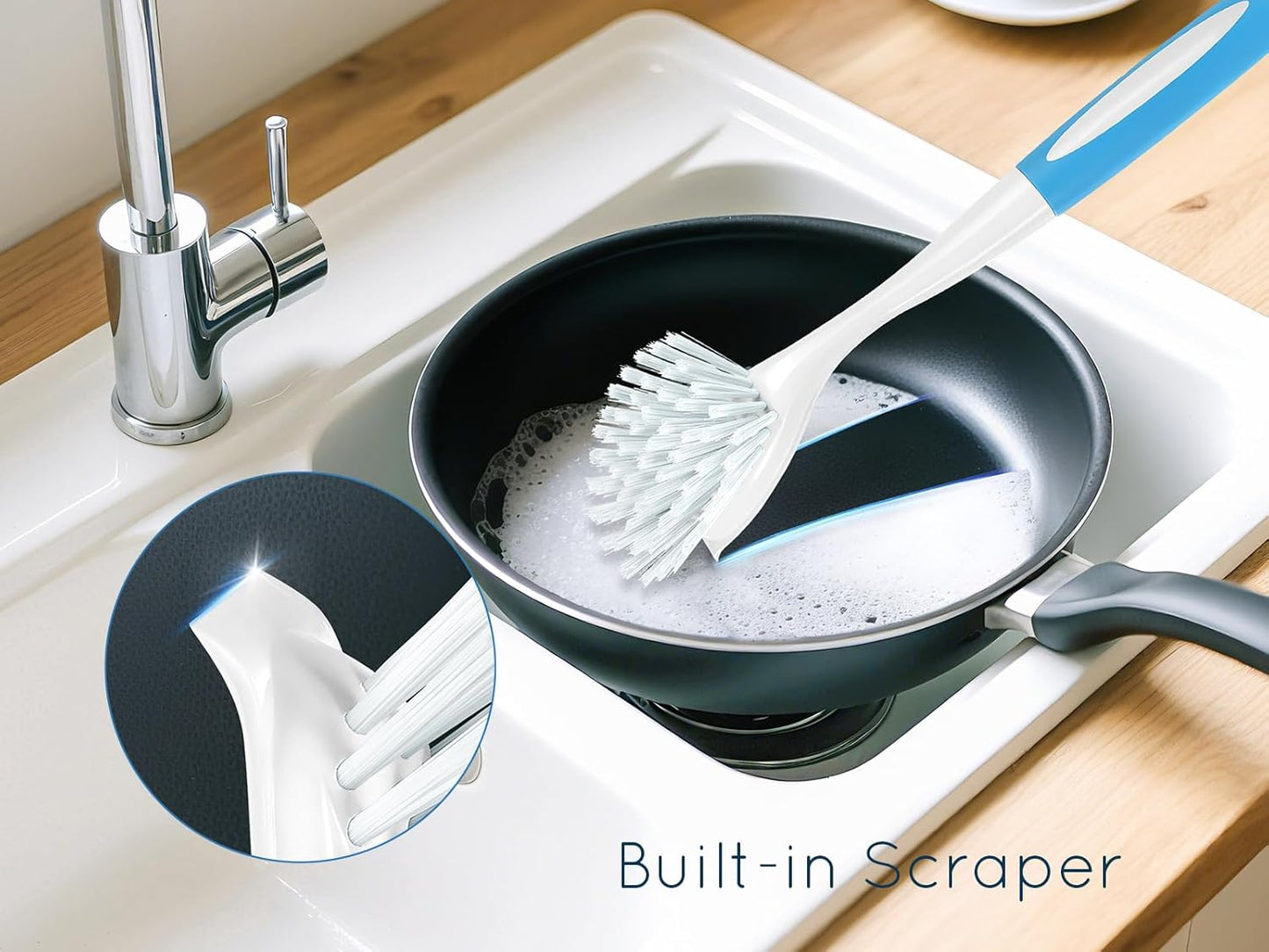 Dish Brush, Dish Scrubber & Kitchen Scrub Brush for Dishes, Pots, Pans, Sink, Cast Iron, Yellow Blue 2 Pack