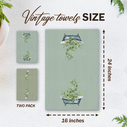 Sage Green Kitchen Towels, Leaves Toilet Bathtub House Hand Towel Set of 2, Farmhouse Gifts for Home Bathroom Holiday Decor - A10