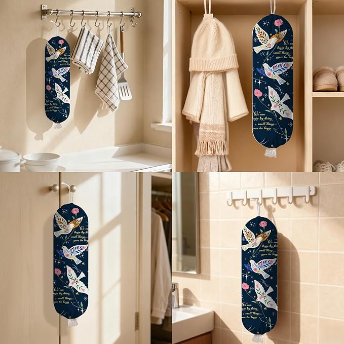 Bird Plastic Bag Holder, Wall Mount Organizer for Reusable Canvas Grocery Bags, Decorative Home Kitchen Pantry Decor Hanging Plastic Bag Dispenser, Christ Bird Shopping Bags Storage Dispenser