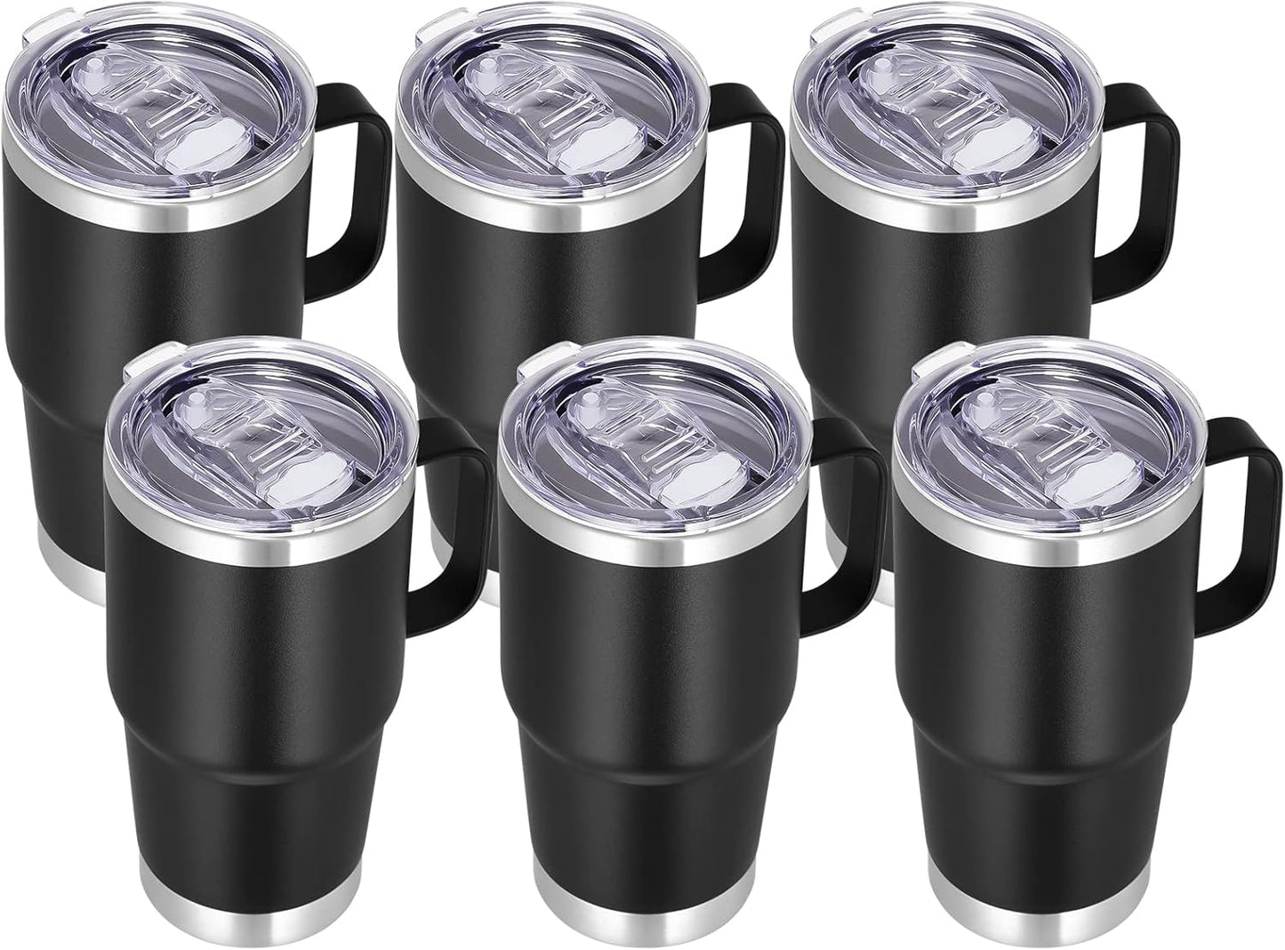 VEGOND 20 oz Tumbler Bulk with Handle Lid and Straw, Stainless Steel Insulated Travel Coffee Mug Set, Spill Proof Double Wall Metal Tumblers Cups, Black 6 Pack