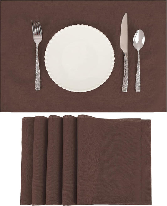 Placemats Set of 6 Linen Type Fabric Cloth Placemats, 19 x 13 Inch Double Layered Thick Wrinkle Free Heat Resistant Table Place, for Dining, Kitchen, Party (Dark Brown, 48 * 33cm)