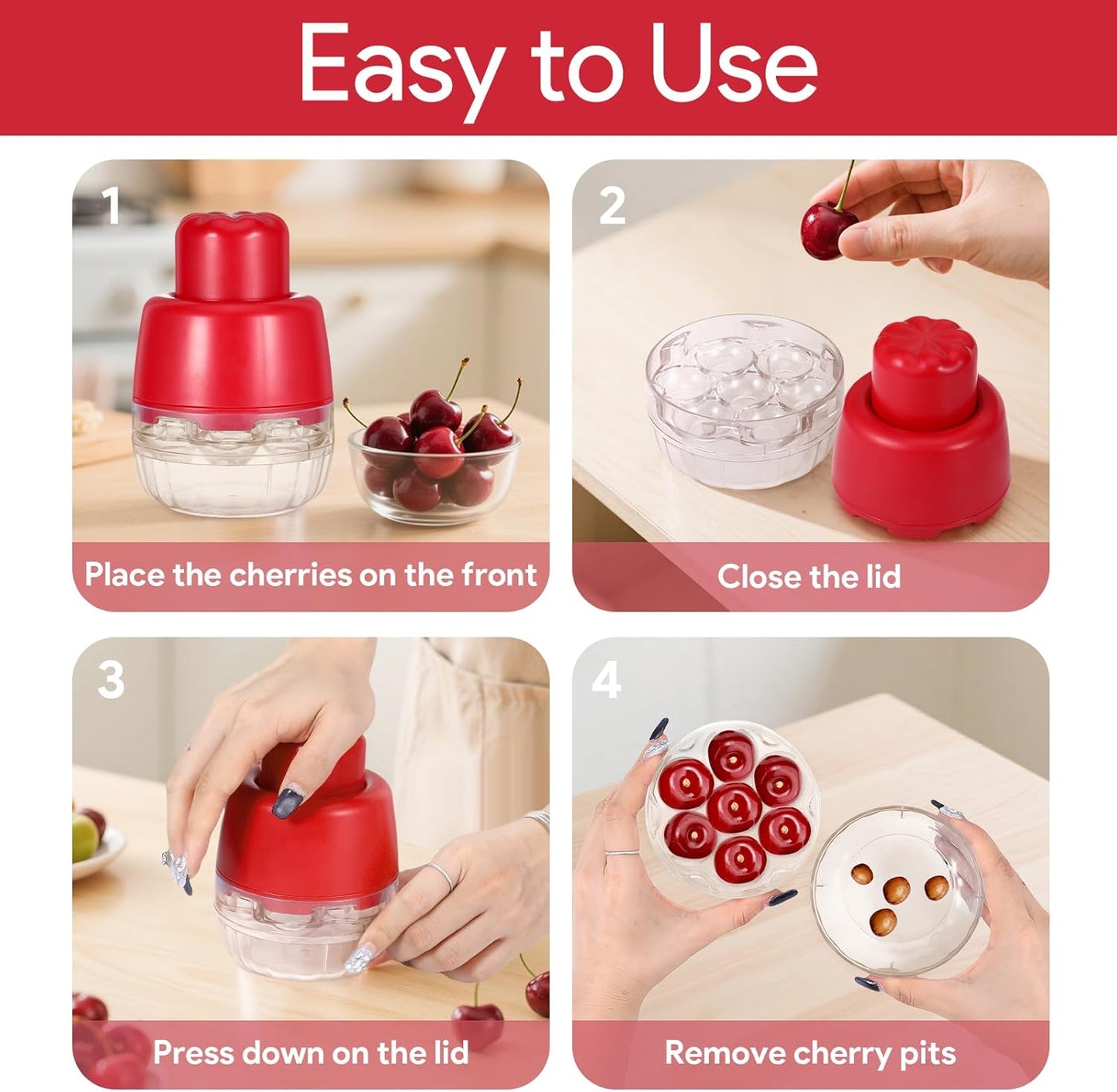 7-In-1 Cherry Pitter Tool Pit Remover,Multiple Olive Pitter Tool,Cherry Seed Remover,Fruit Corer Tools for Kitchen,Cake Shop,Fruit Salad for Home Kitchen Tools(Red)