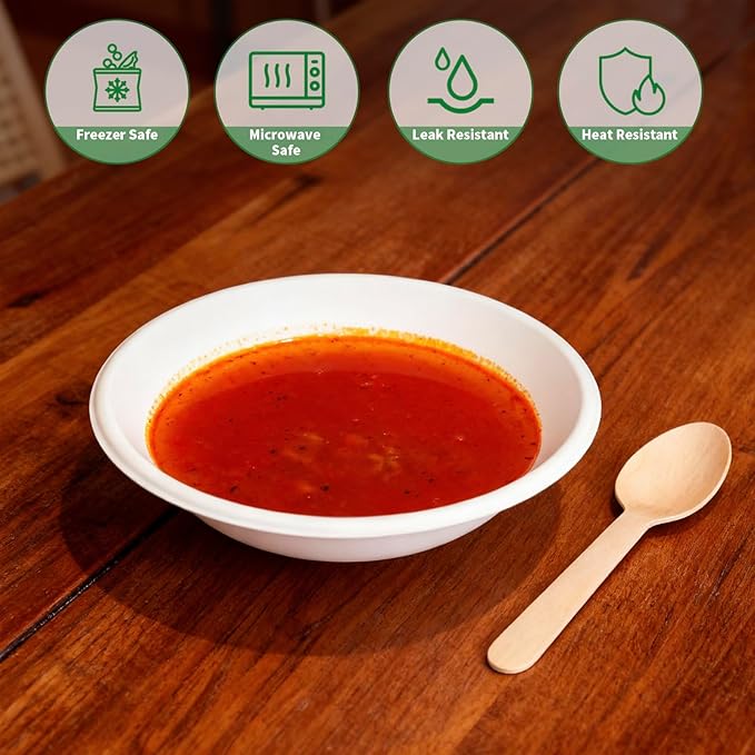 Aricsen Compostable 23 Ounce 100 Pack Disposable Round Paper Bowls, PFAS-Free, Eco-Friendly, Biodegradable Bagasse For Hot Soup Food Salad Dinner Party (100, 23 OZ)