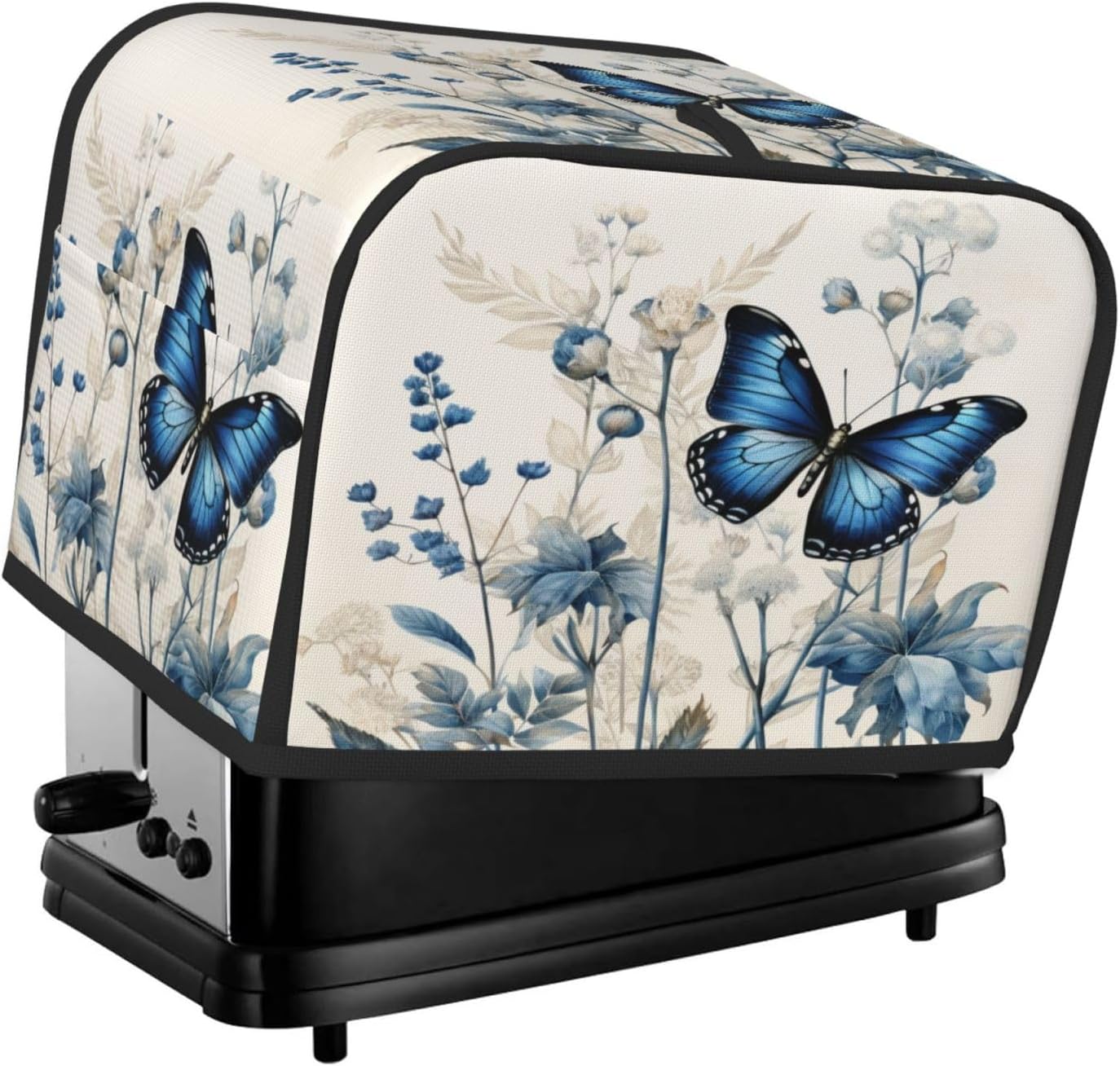 Toaster Cover 2 Slice Butterfly Blue Flower Boho Kitchen Small Appliance Covers with Pockets Dust and Fingerprint Protection