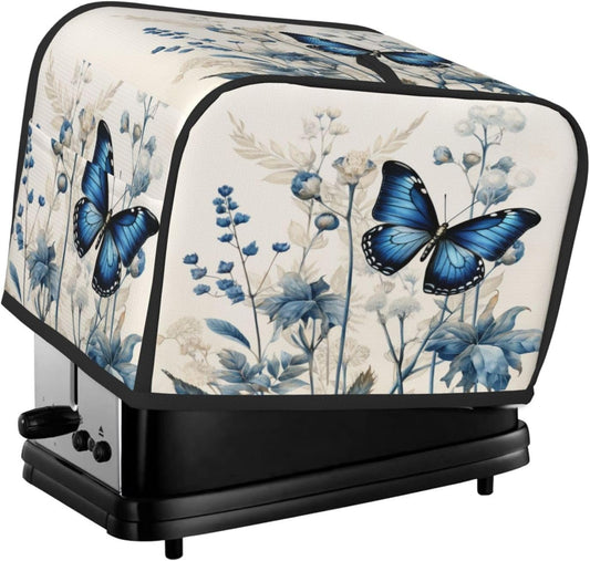 Toaster Cover 2 Slice Butterfly Blue Flower Boho Kitchen Small Appliance Covers with Pockets Dust and Fingerprint Protection