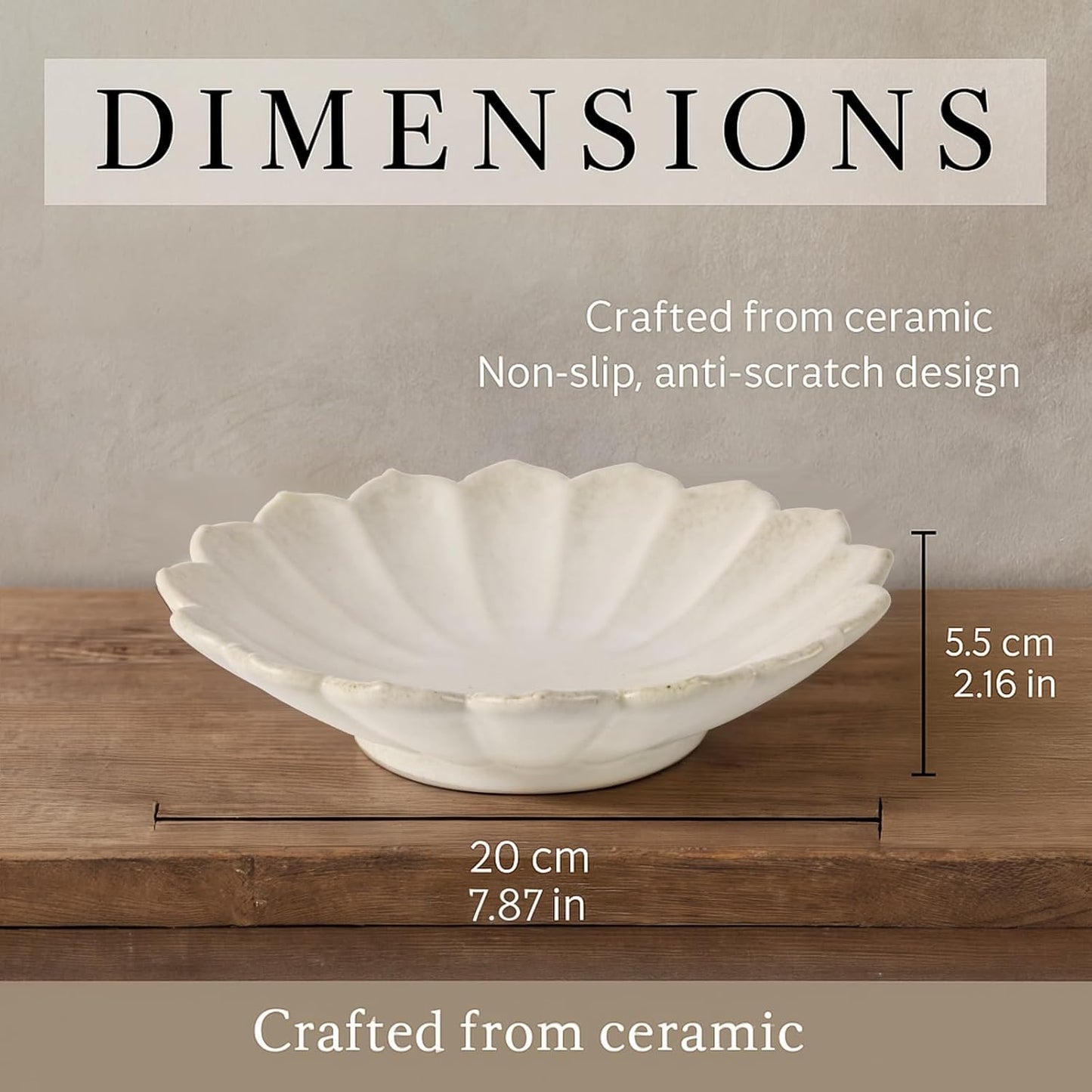 White Ceramic Flower Shaped Decorative Bowl, Elegant Ruffled Edge Centerpiece Bowl for Kitchen Counter, Dining Table or Coffee Table, Modern Fruit Bowl for Home Decor, Ideal Housewarming Gift