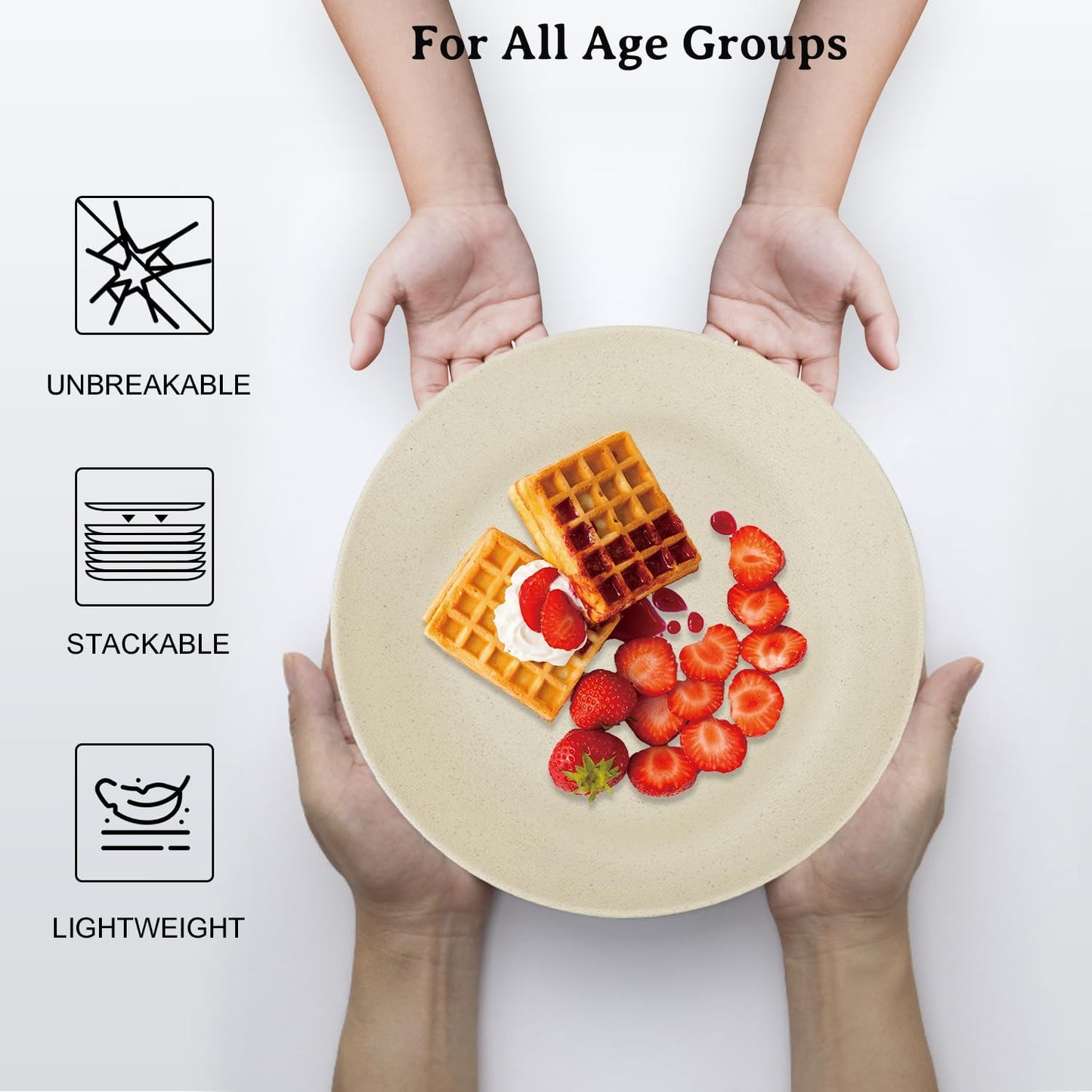 Wrova Wheat Straw Dinner Plates 10 Inch Unbreakable Set of 8 - Dishwasher & Microwave Safe Plastic Plates Reusable - Lightweight Plates for kitchen,camping,salad,appetizer - Beige