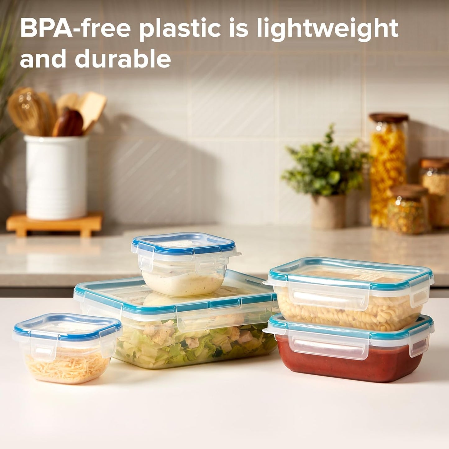 Snapware Total Solution 5-Pack (Mixed Sizes) Plastic Food Storage Containers Set, Leakproof & Airtight Locking Lids Rectangular Tupperware, Non-Toxic BPA-Free Lids, Microwave Dishwasher Freezer Safe