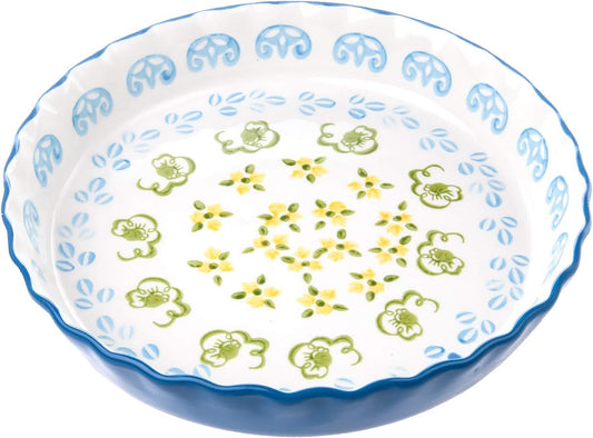 Ceramic Pie Pan Pie Dish for Oven 10 Inch Pie Plate Round Bakeware (Country Style)