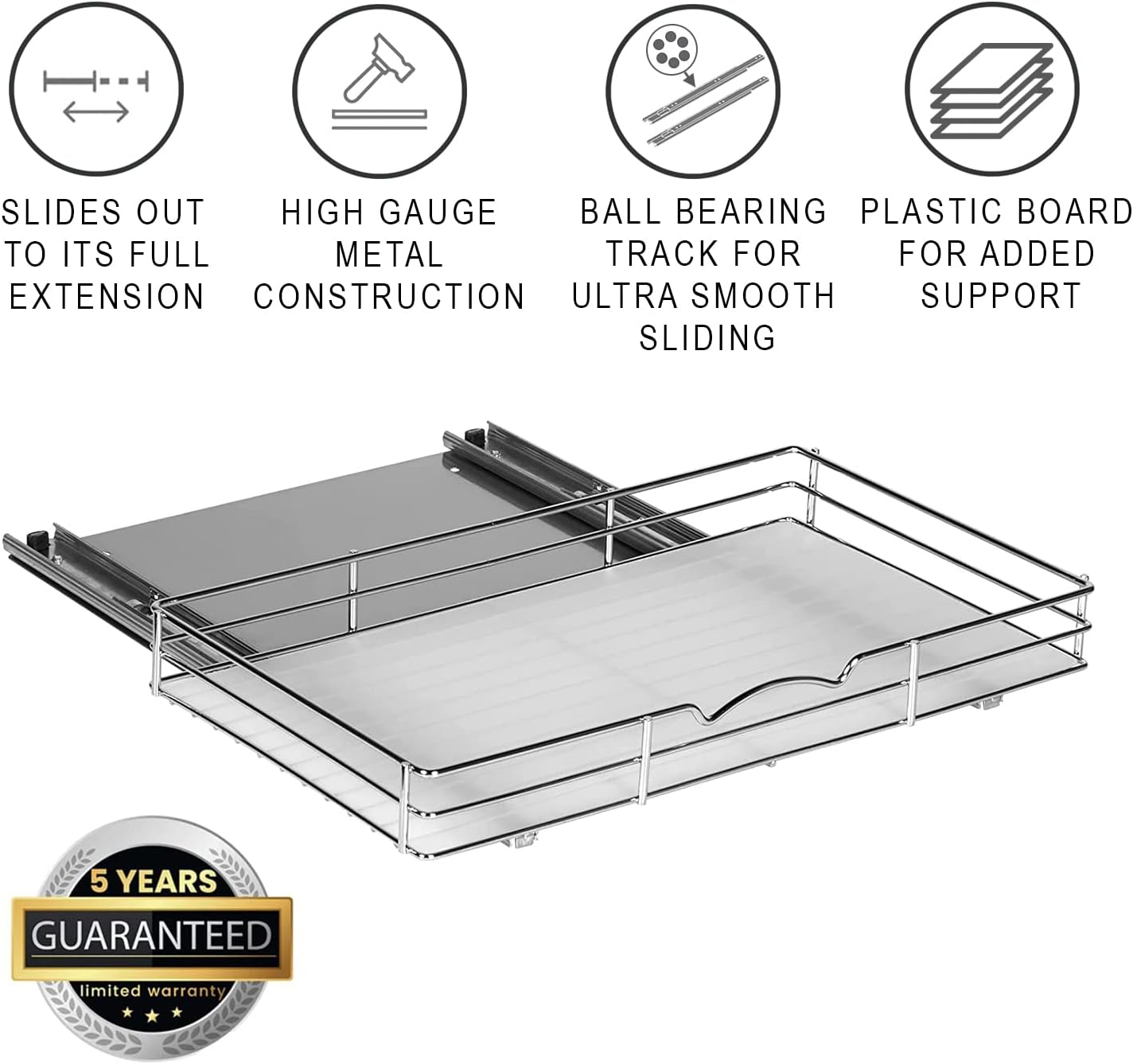 Pull Out Cabinet Organizer for Spices, Cans - Heavy Duty with Lifetime Limited Warranty- Pull Out Spice Rack- Cabinet Pull Out Shelf for Cans,Dishes, Etc, 18-3/8"Wx 10-1/2"D x 2-3/4” H, Chrome