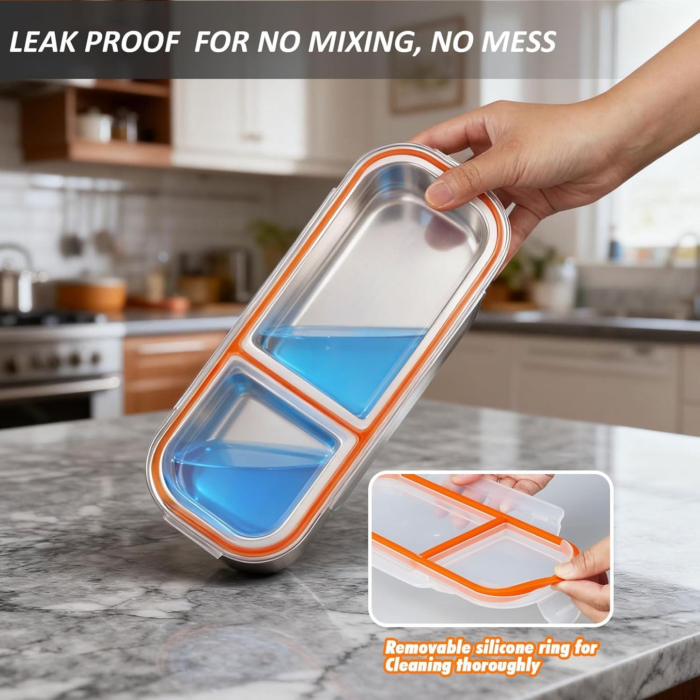 3 Pack Stainless Steel Snack Containers with Lids, Leakproof Lunch Box Containers, Reusable 2 Compartment Snackle Box, Grab and Go lunchable container for Travel