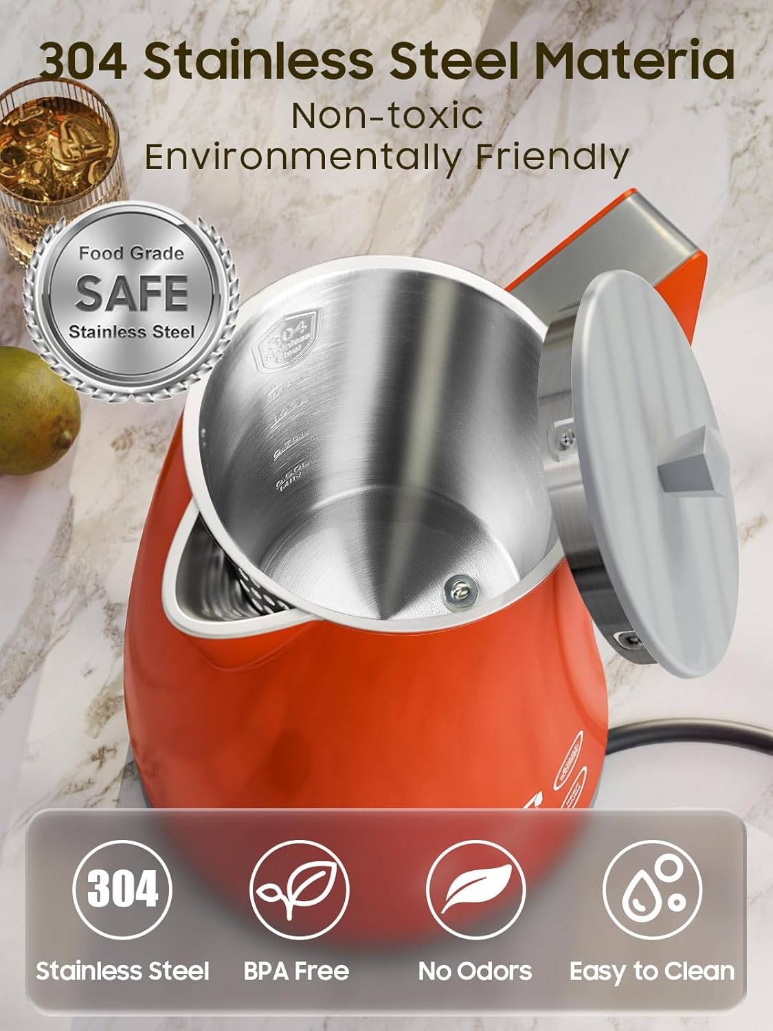 Electric Kettle with 5-Temperature Control,1.25L Cordless,Penguin Shape Design,1200W with Keep Warm and Auto Shut-Off,Perfect for Tea,Coffee & Themed Kitchen(Orange)