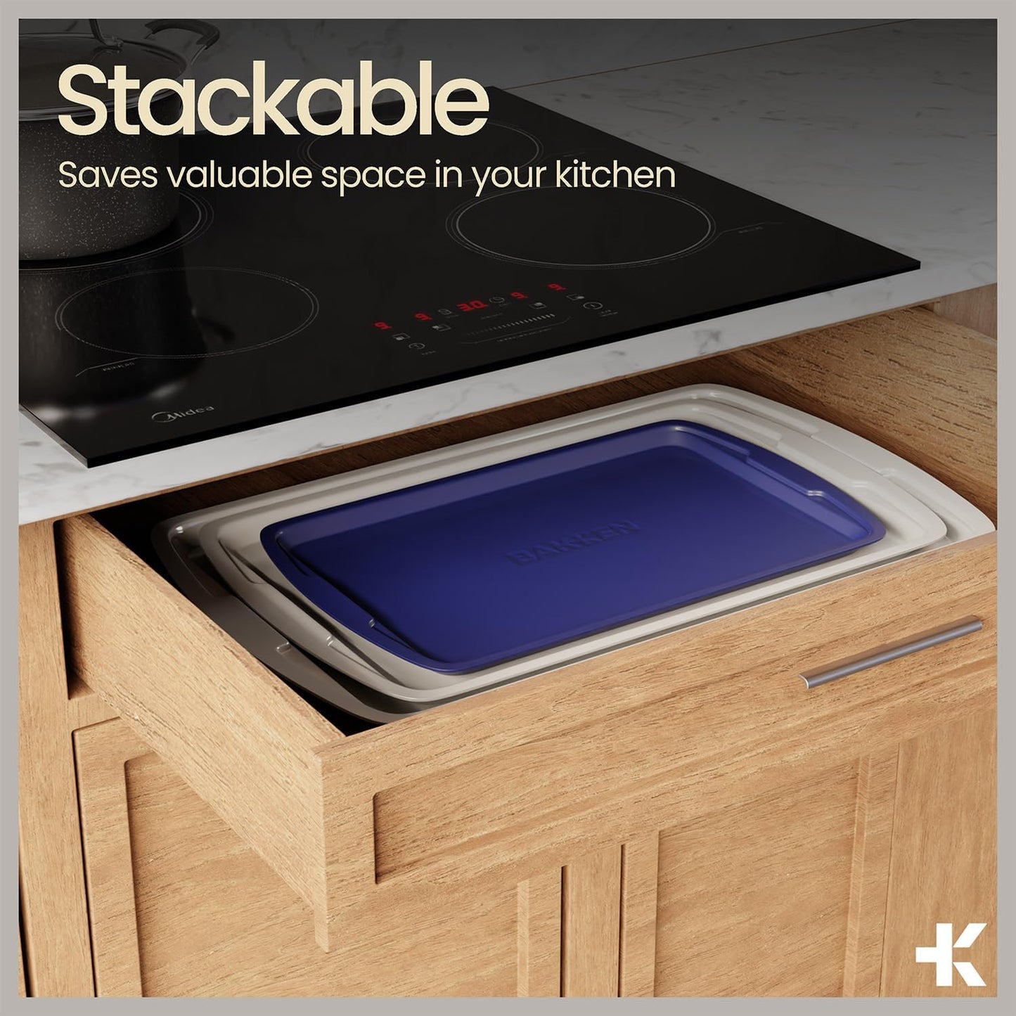 Royal Blue 10-Piece Bakeware Sets, Nonstick Carbon Steel Baking Sheet & Pans, Stackable Space-Saving Bakeware, Dishwasher Safe, Stain-resistant, PFOAPFOSPTFE Free, Oven Safe Up To 450°F (230°C)