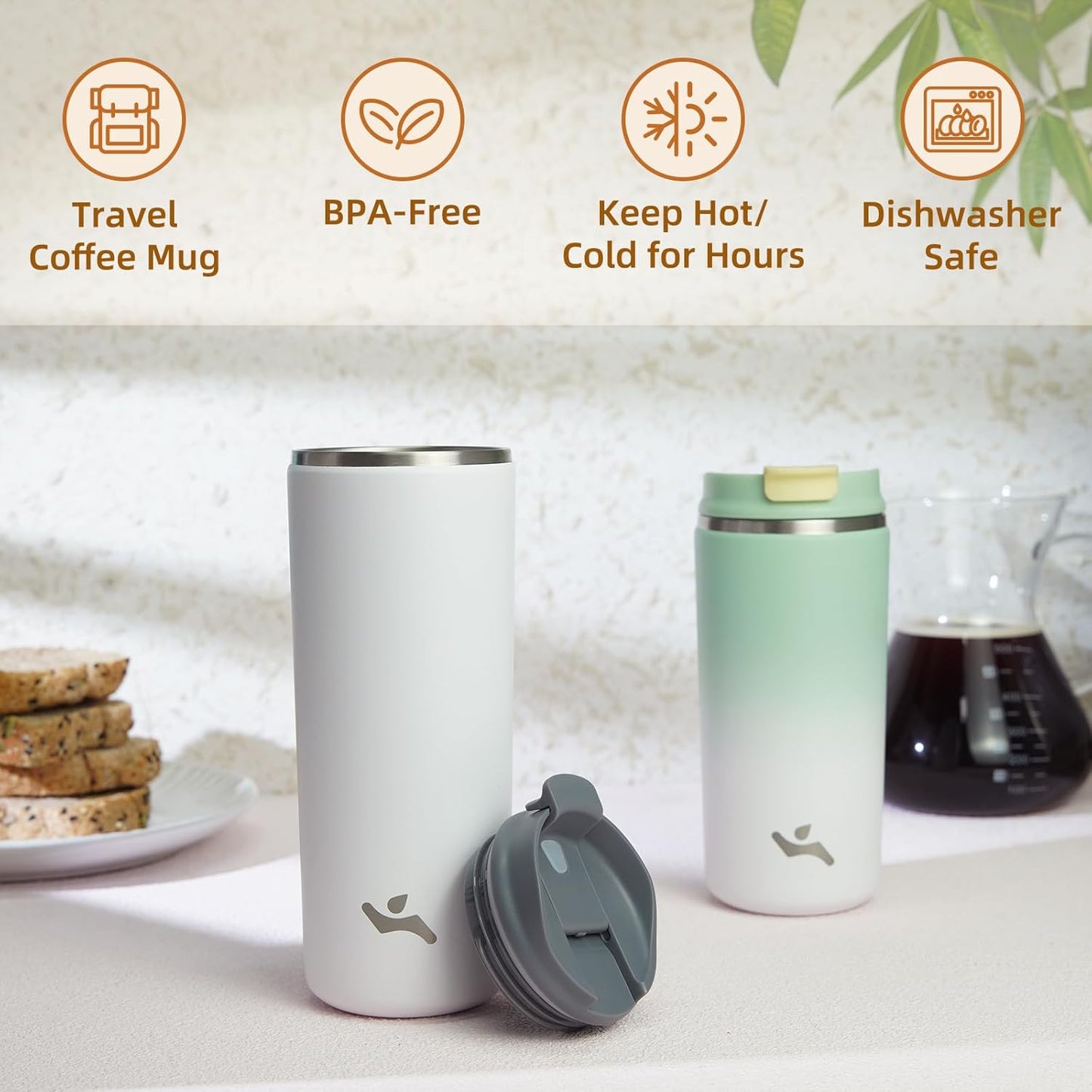 Tumbler with Lid, 16 oz Travel Coffee Mug Double Wall Vacuum Stainless Steel Thermal Metal Cup Insulated Water Bottle,Beige