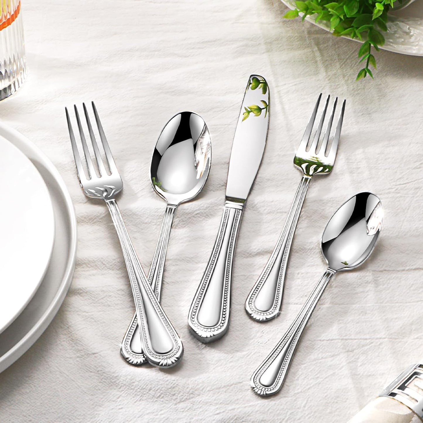 Lazycorner Silverware Set for 8, 40-Piece 18/10 Stainless Steel Flatware Set, Mirror Polished Modern Cutlery Set include Fork Knife Spoon Set(Dishwasher Safe)