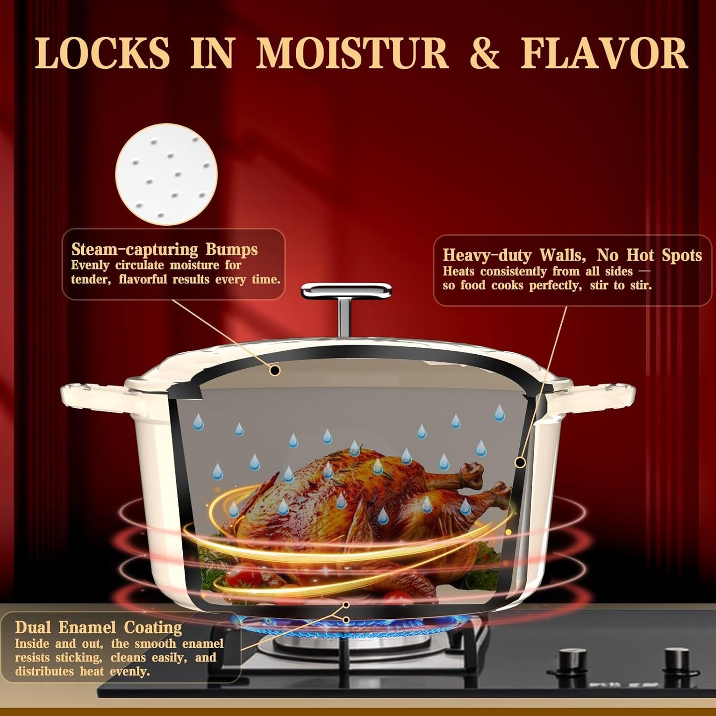 Enameled Cast Iron Dutch Oven - 5QT Dutch Oven Pot with Crab Lid & Oversized Knob & Ergonomic Handles - Heavy Duty Cookware for Braising, Stews, Roasting, Bread Baking - Cream White