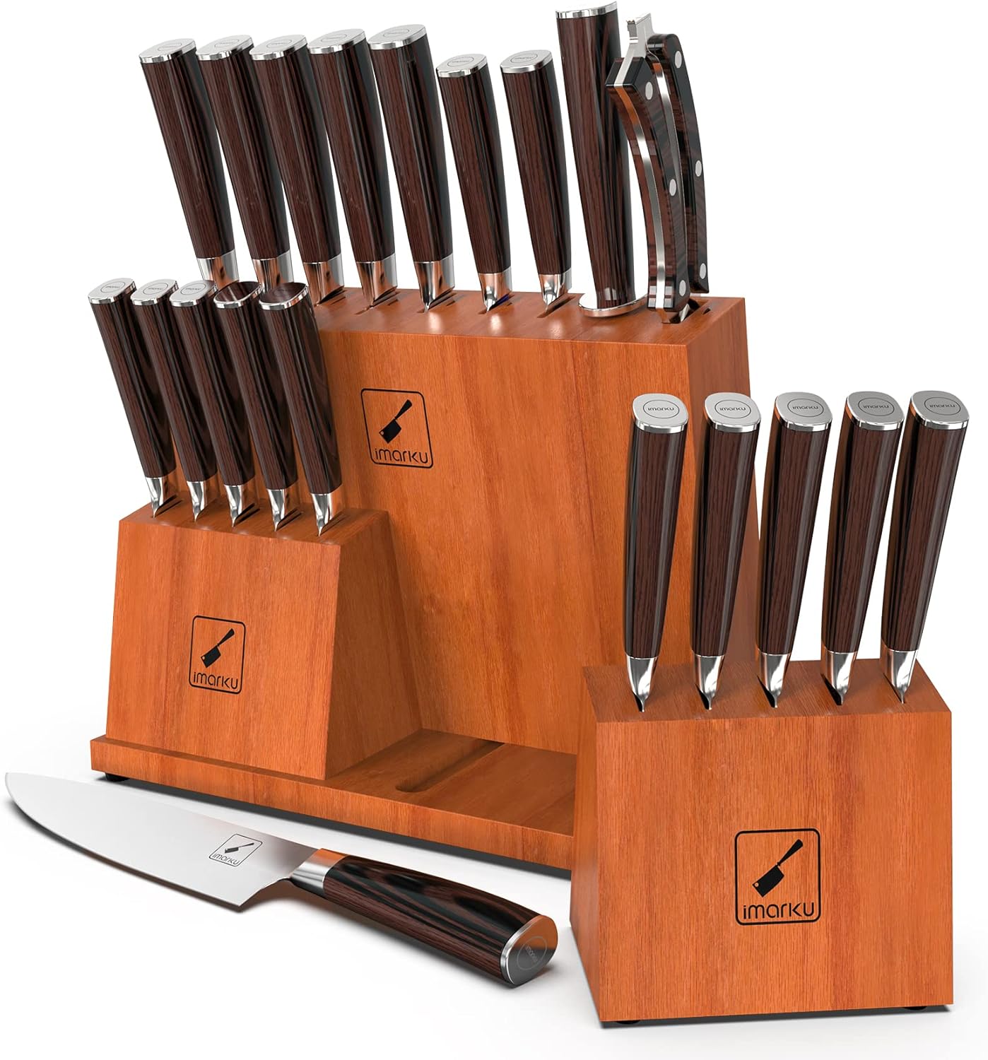 imarku Knife Set, 20-Pieces Premium Kitchen Knife Set, Japanese High Carbon Steel Knife Set with Block and 2 Pull-away Steak Knife Block Set, Christmas Gifts