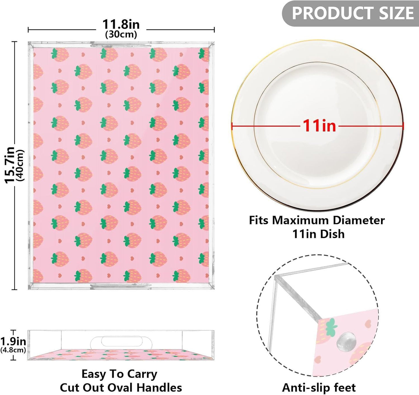 Acrylic Serving Tray with Handles Spill Proof Kitchen Storage Tray Clear Decorative Tray Makeup Drawer Organizer Storage Tray for Bathroom Living Room Ottoman 15.7x11.8Inches
