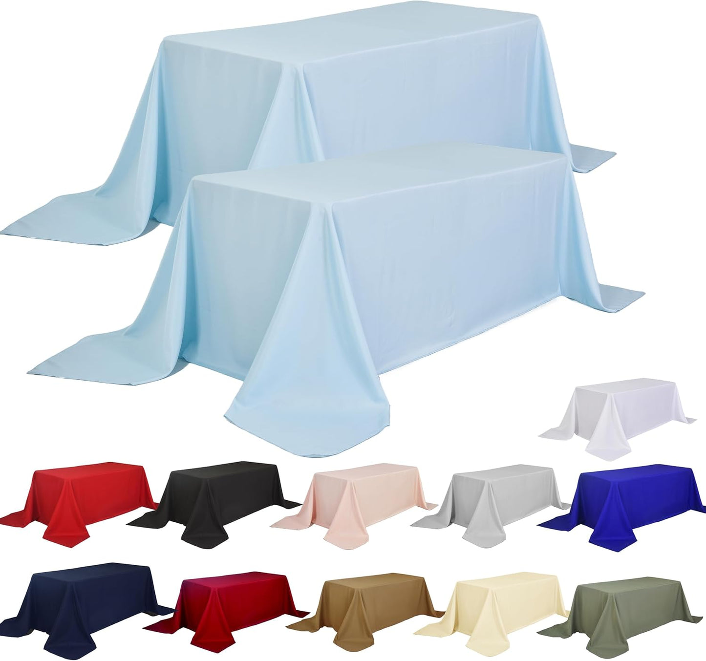 2-Pack 90x132 inch Dusty Blue Table Cloths, Solid Stain and Wrinkle Resistant Oblong Tablecloth, Premium Plain Weave Polyester Fabric Rectangle Table Linen Covers for Hotel, Wedding