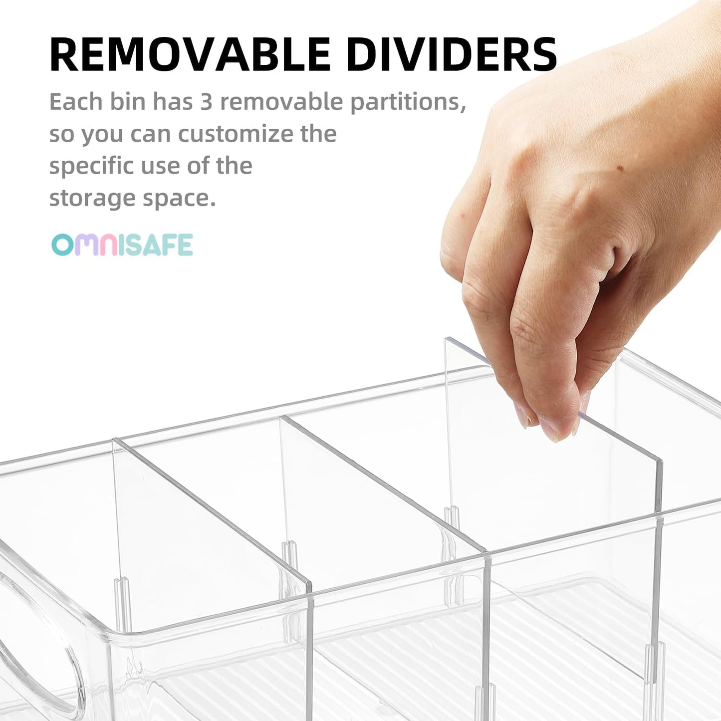 4-Section Divided Storage Plastic Bins, Clear Plastic Food Storage Organizer for Kitchen, Snacks, Spice Packets,Pouches, Stackable Tea Bag Storage Bin (6 Pack)