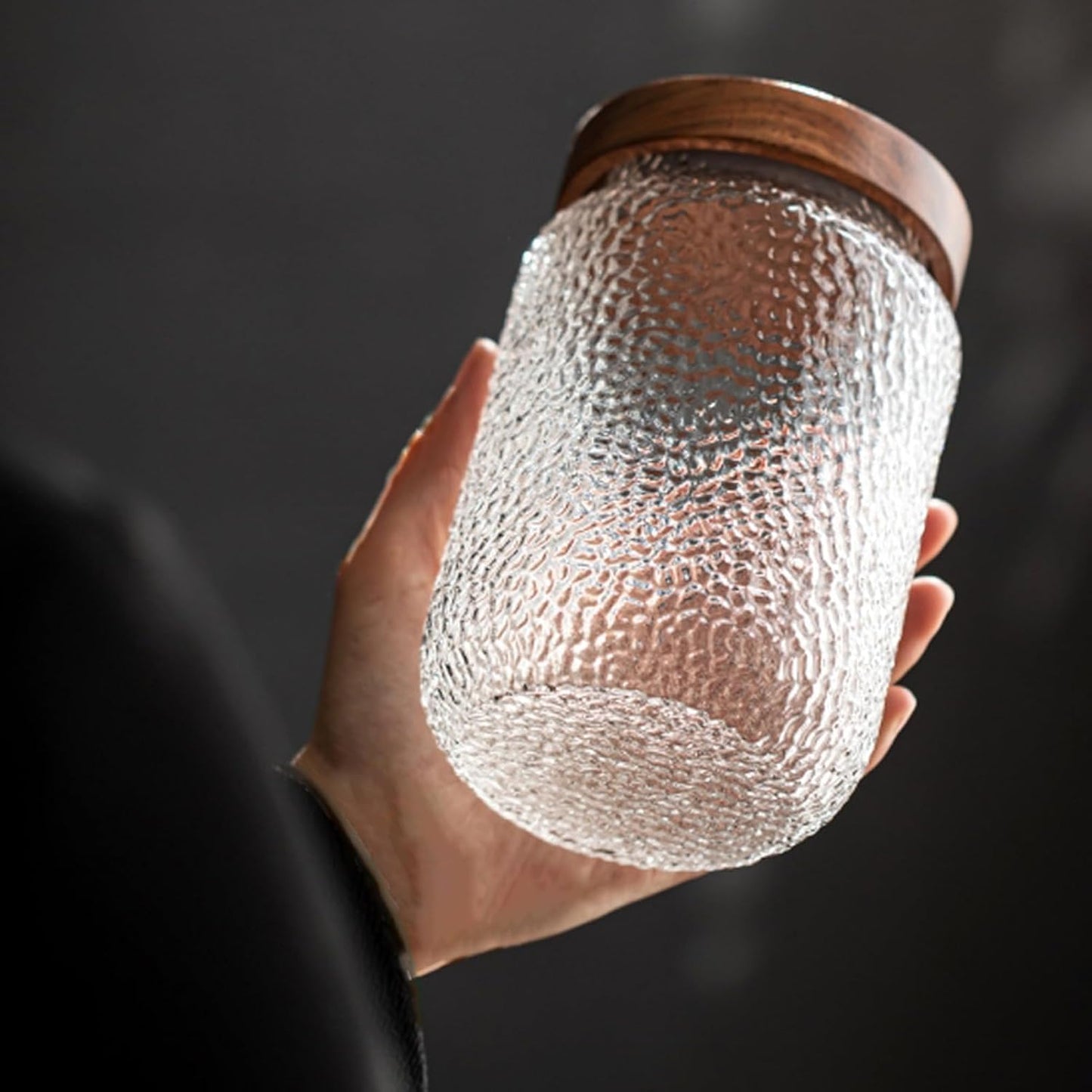 Viovian 24 OZ Glass Coffee Jar with Wooden Lid 700ml Clear Vintage Glass Storage Canister Anti-slip Decorative Jars with Lids for Food Candy Coffee Beans Cookie Sugar