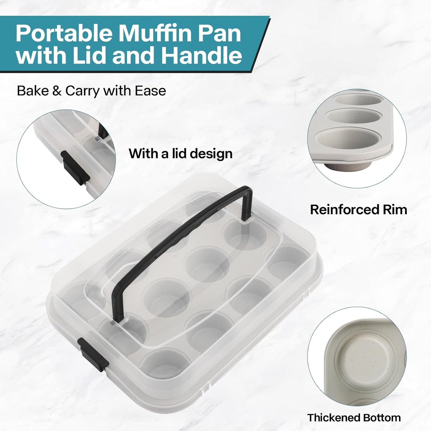 2-Pack Beige Muffin Pan, Non-Stick 12-Cup Cupcake Pan with Lid, Cupcake Pan with Lid and Handle, Perfect for Holidays, Birthdays, and Family Gatherings